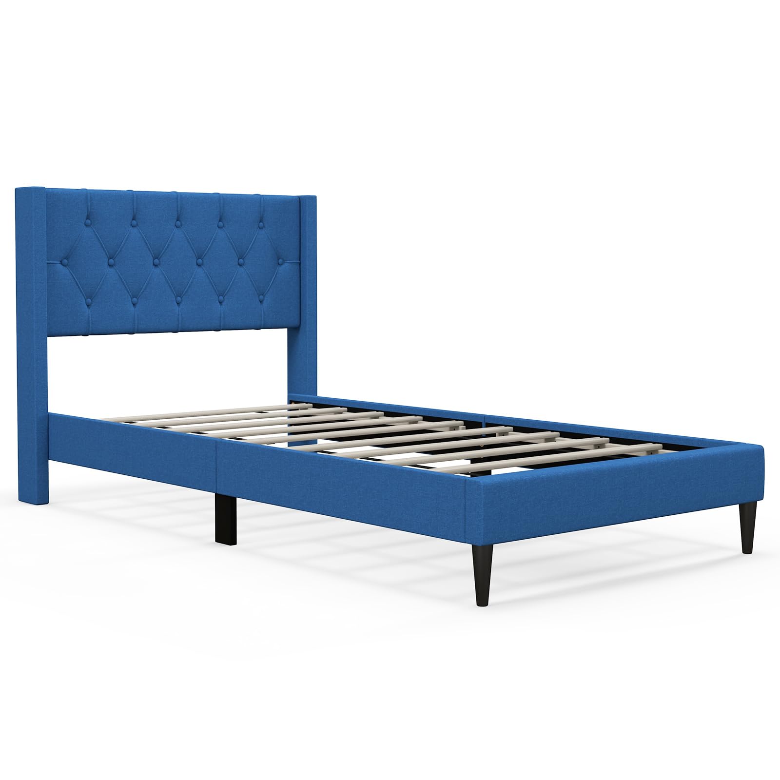 Upholstered Platform Bed with Button Tufted Wingback Headboard