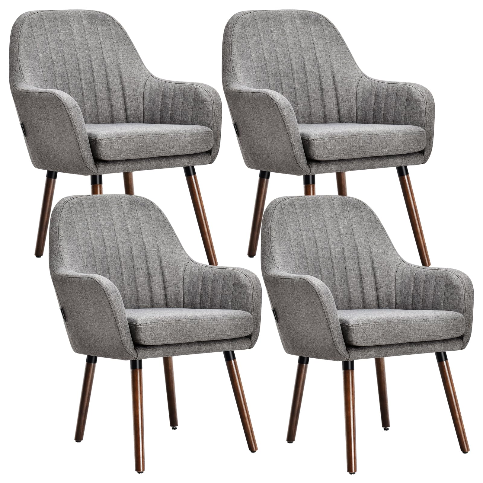 Set of 2/4 Fabric Dining Chairs, Accent Upholstered Arm Chair w/Wood Legs