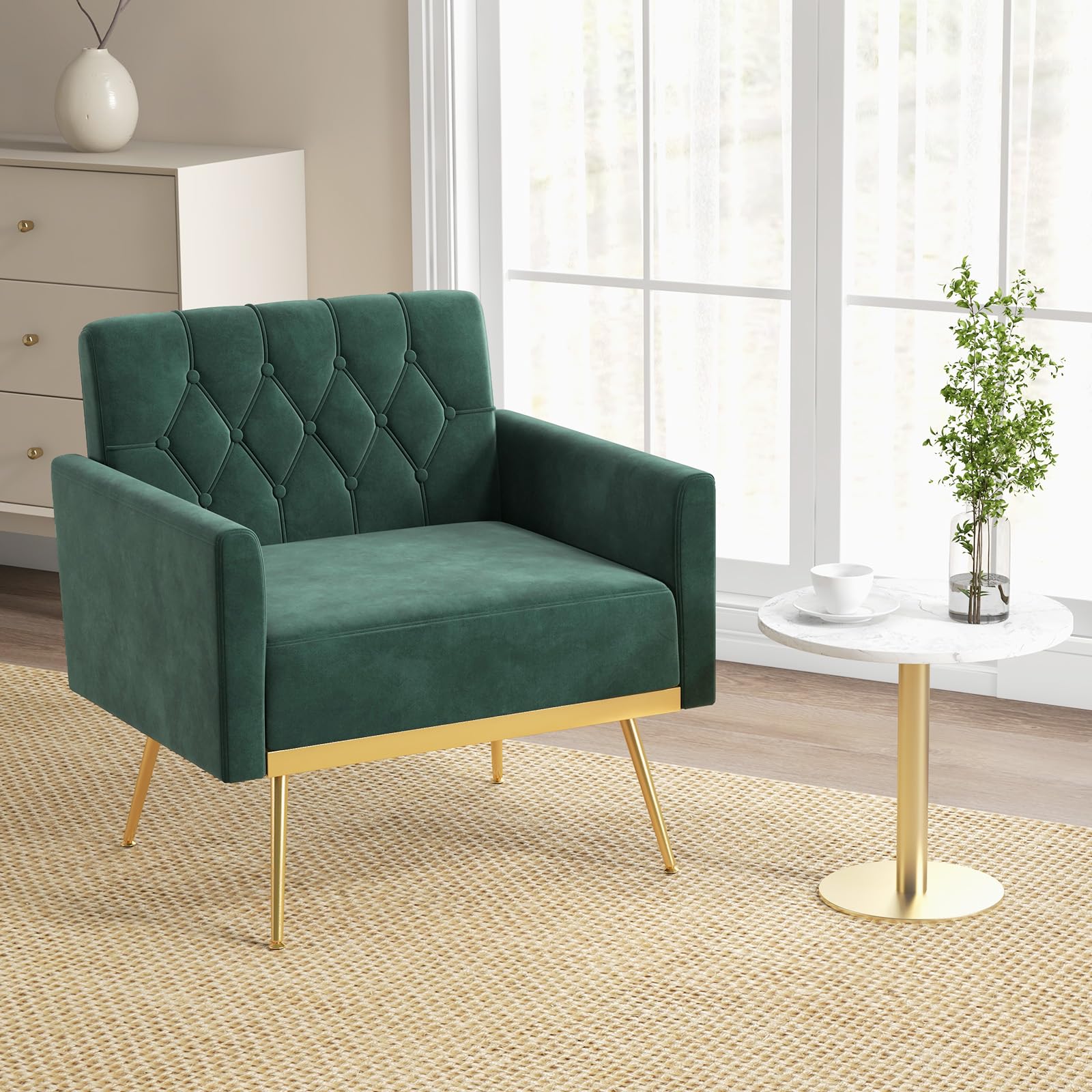 Velvet Accent Chairs Set of 1/2 Modern Tufted Arm Chair
