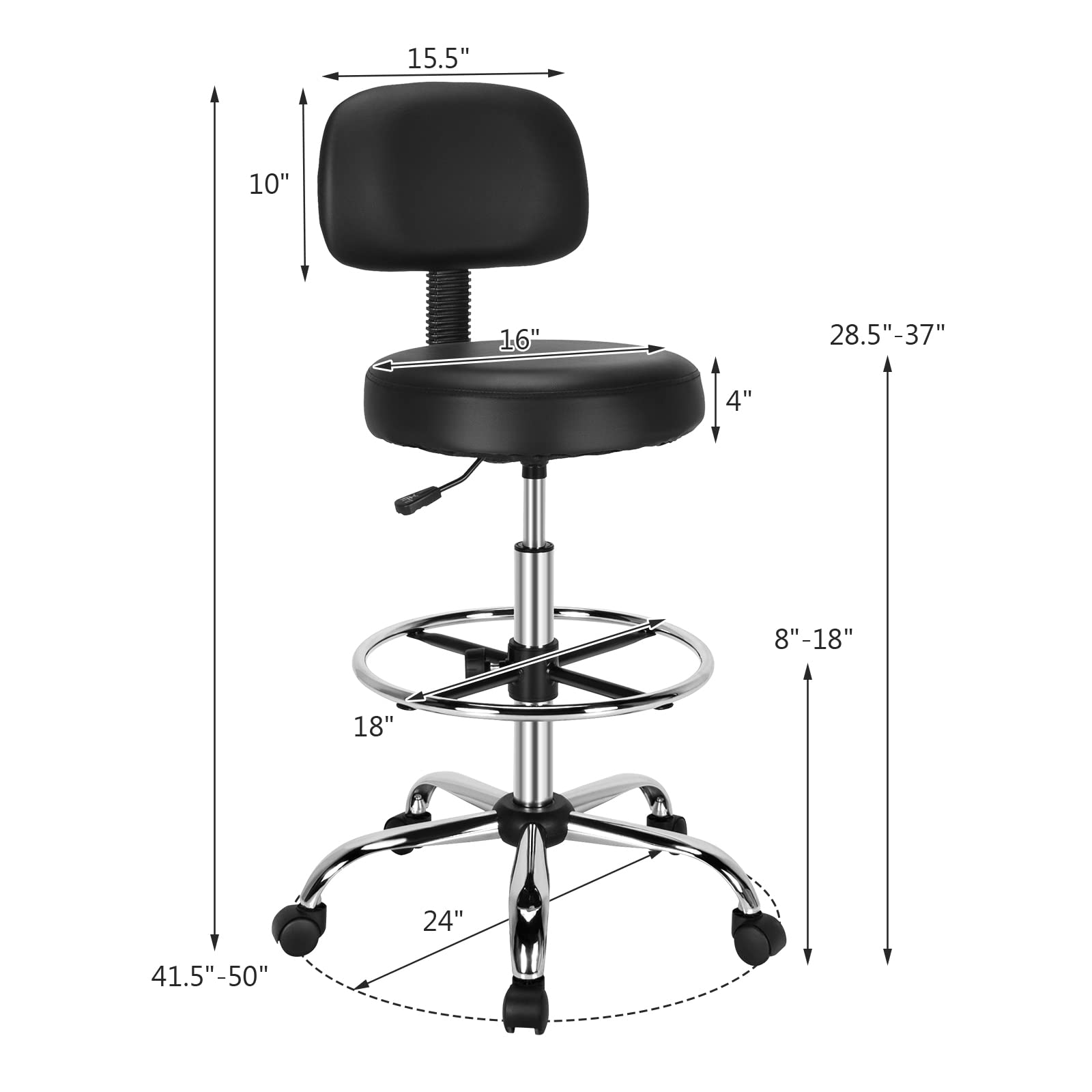 PU Leather Drafting Chair, Tall Office Chair with Retractable Mid Back, Standing Desk Chair with Adjustable Foot Ring