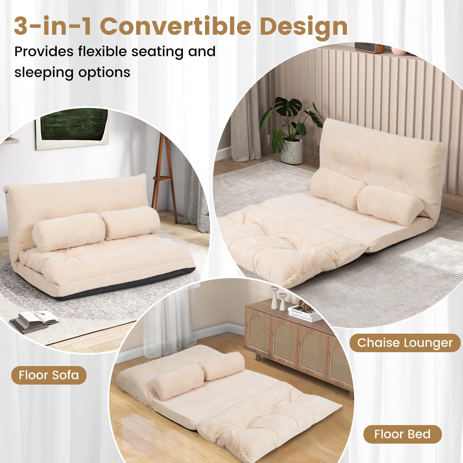 Foldable Floor Lazy Sofa with 2 Pillows