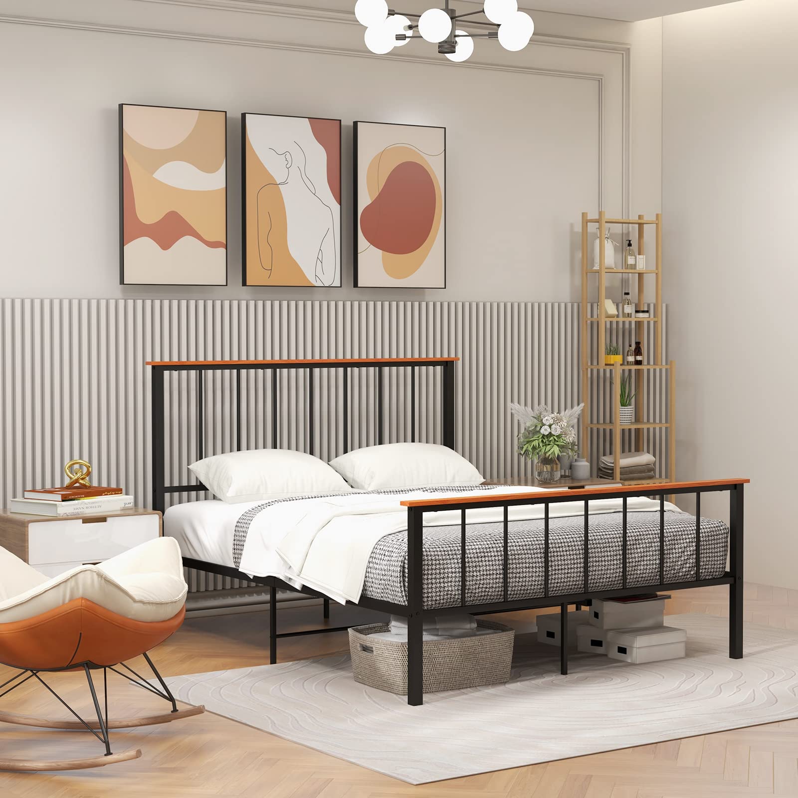 Full/Queen Size Metal Bed Frame with Spindle Headboard & Footboard