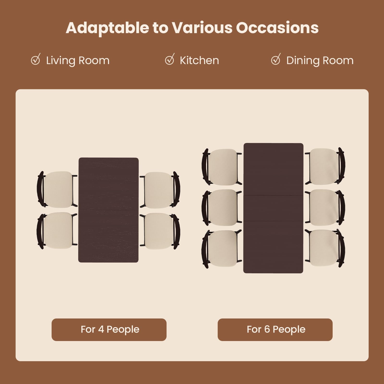 Extendable Dining Table for 4, 60" Folding Kitchen Table w/Rubber Wood Frame & Safety Locks