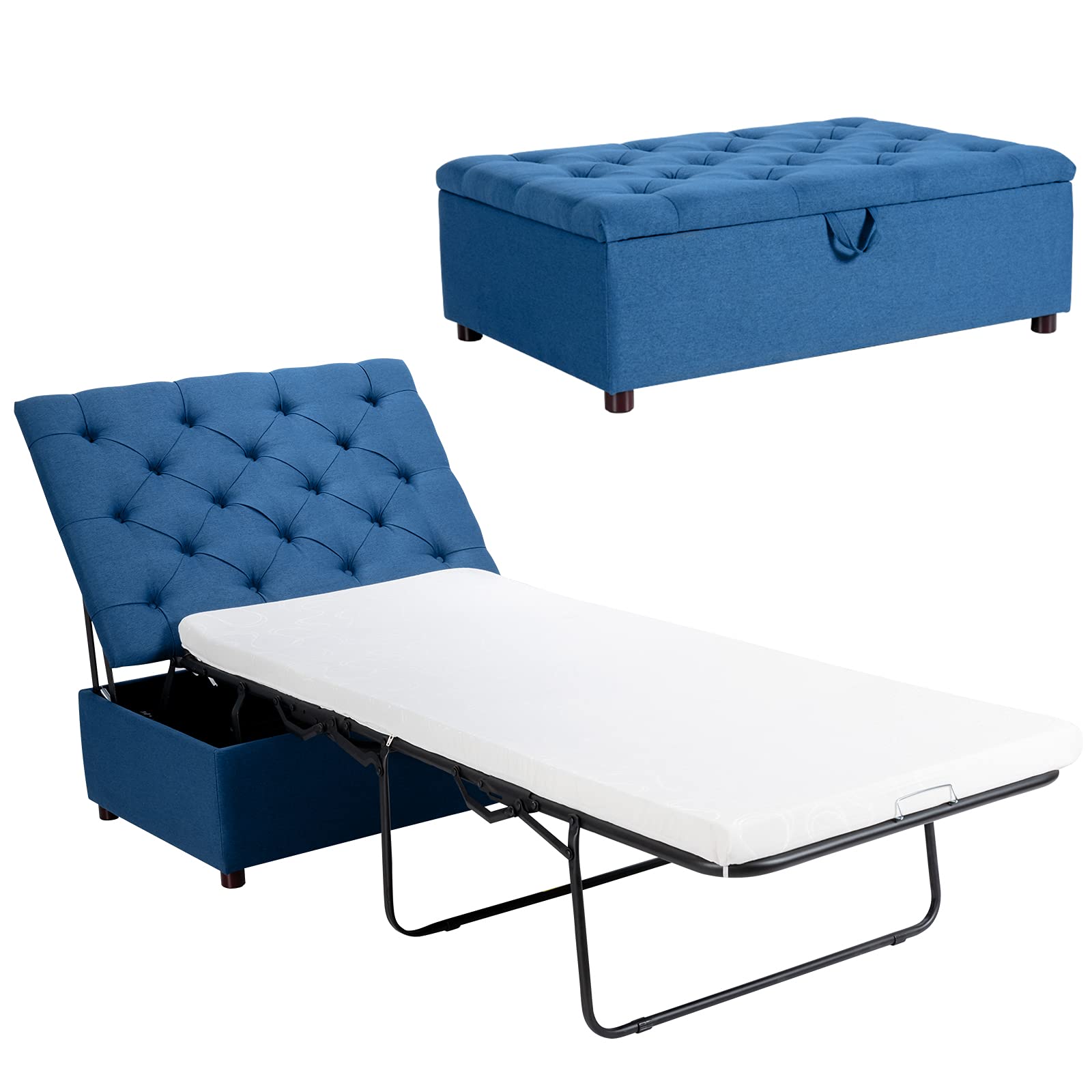 Folding Ottoman Sleeper Chair With Mattress, Convertible Fold Out Sofa Bed