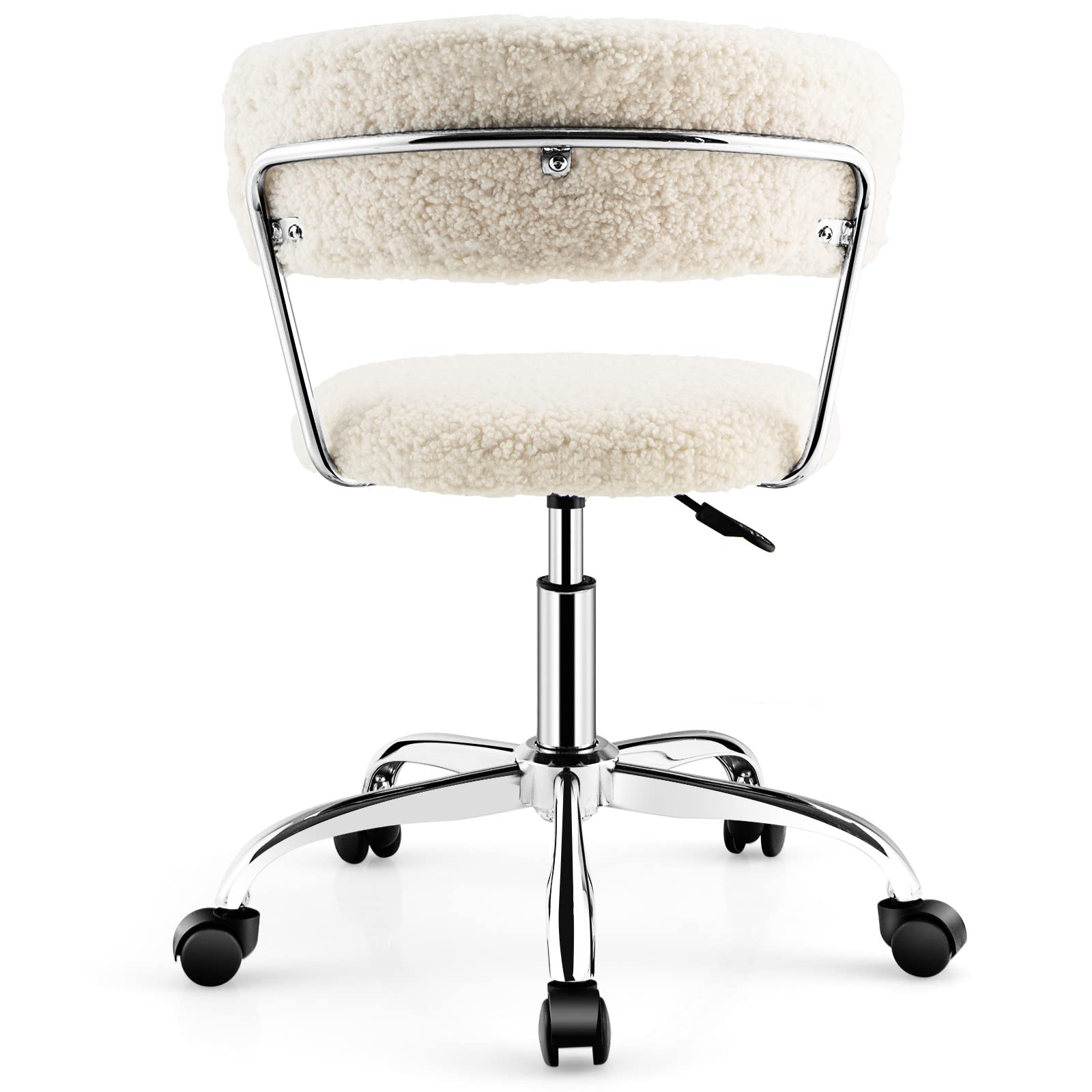 360&deg; Faux Fur Swivel Leisure Chair, Rolling Home Office Chair w/ Wheels & Adjustable Height,