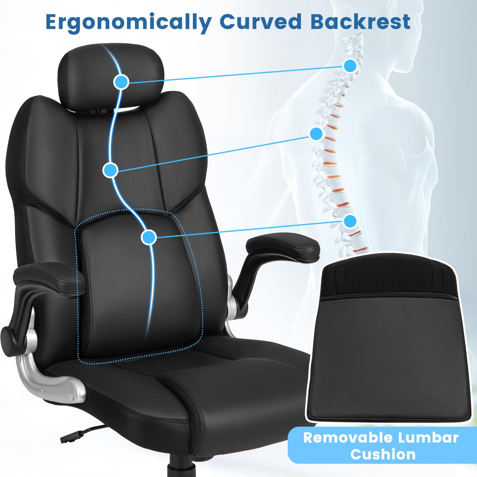 Executive Faux Leather Office Chair, Kneading Massage Computer Chair with Removable Lumbar Support Pillow, Adjustable Headrest