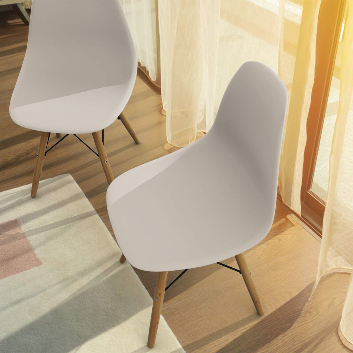 Mid Century Modern Plastic Dining Chairs Set of 2 with Wood Legs