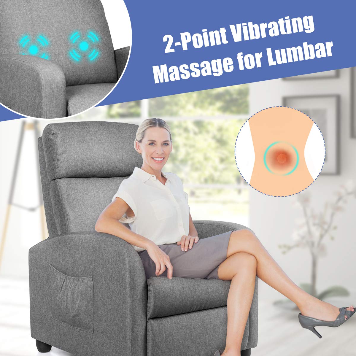 Recliner Chair for Living Room, Recliner Sofa Wingback Chair w/Massage Function