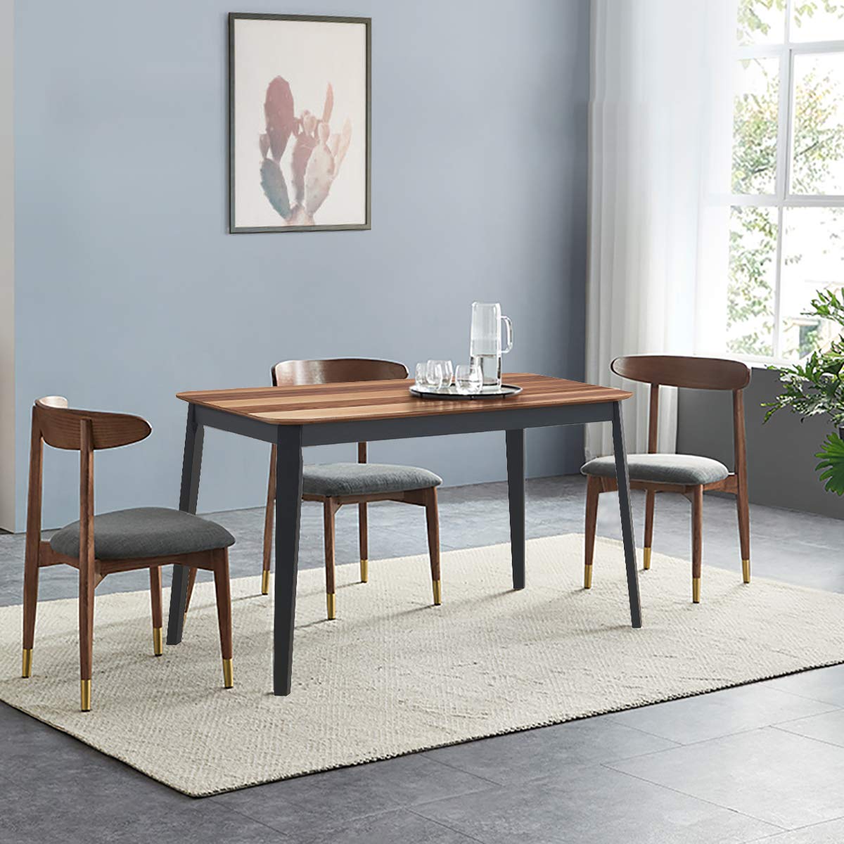 43.5" L Rectangular Dining Table, Farmhouse Dinette Table w/ 4 Rubber Wood Legs