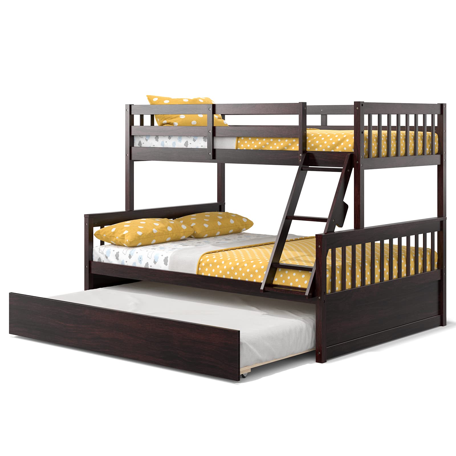 Wood Twin Over Full Bunk Bed with Solid Pine Wood Frame