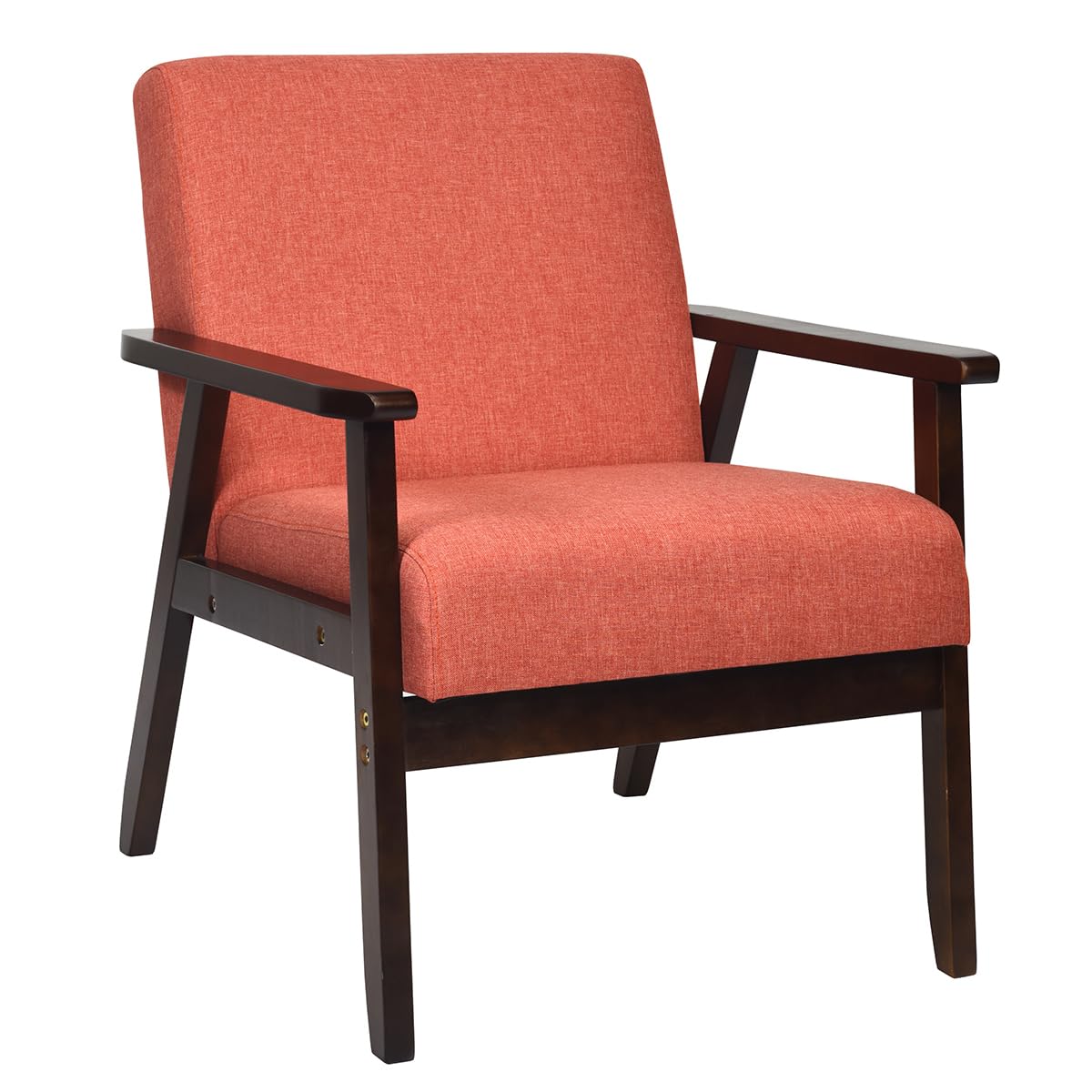 Armrest Accent Chair, Upholstered Linen Fabric Lounge Chair with Rubber Wood Legs, Comfortable Backrest