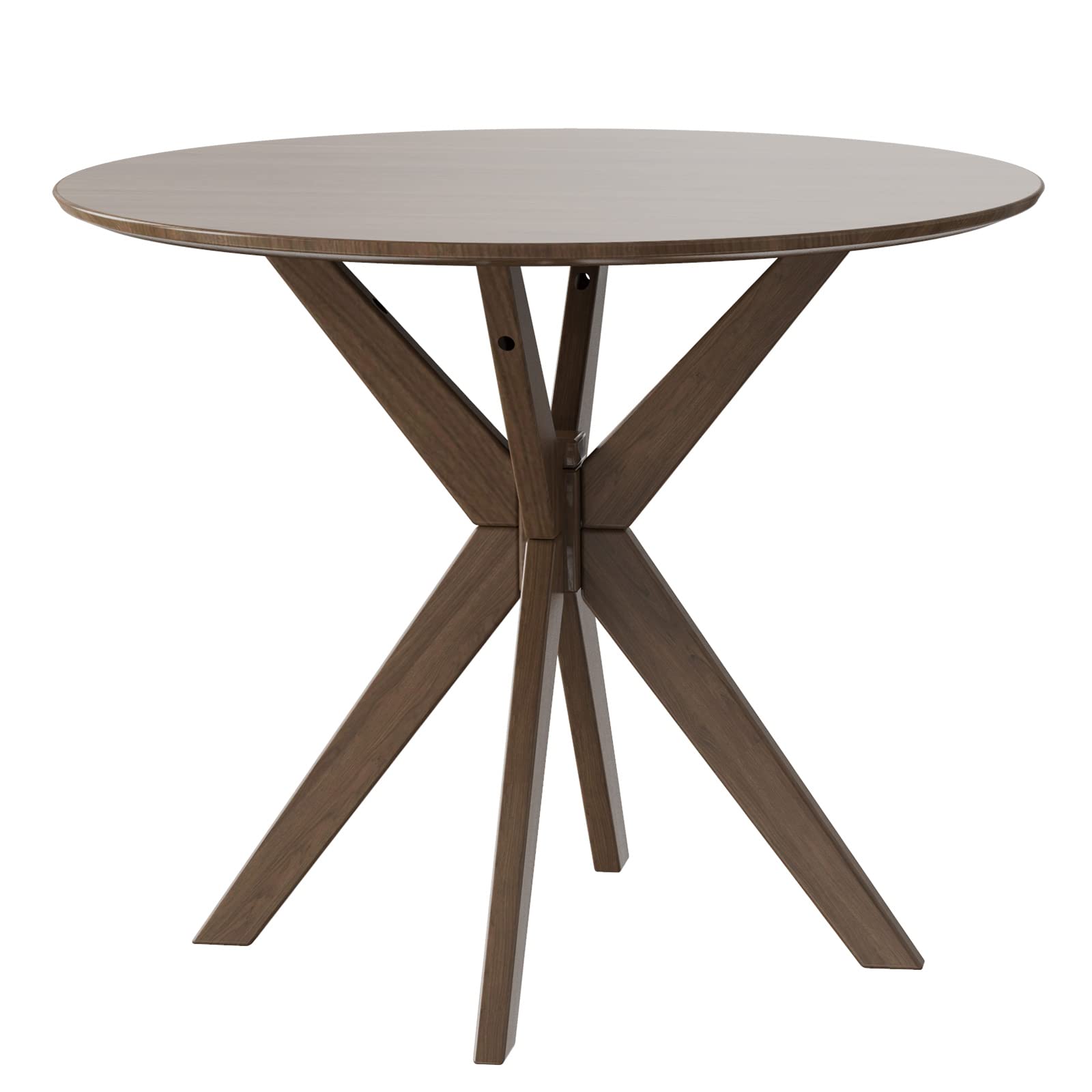 36" Round Dining Table, Solid Wood Kitchen Table with Intersecting Pedestal Base and Adjustable Foot Pads