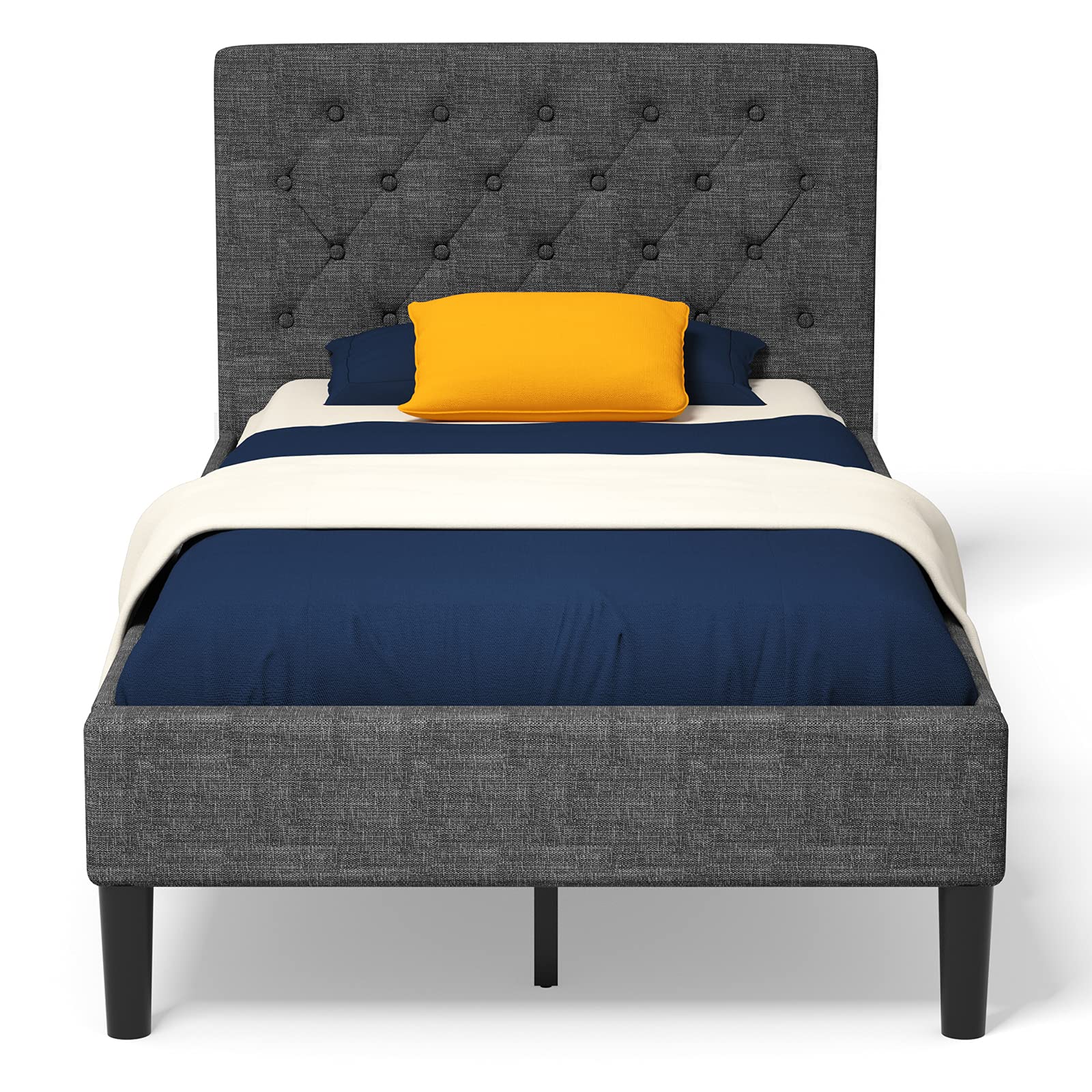 Twin Size Upholstered Bed Frame with Button Tufted Headboard