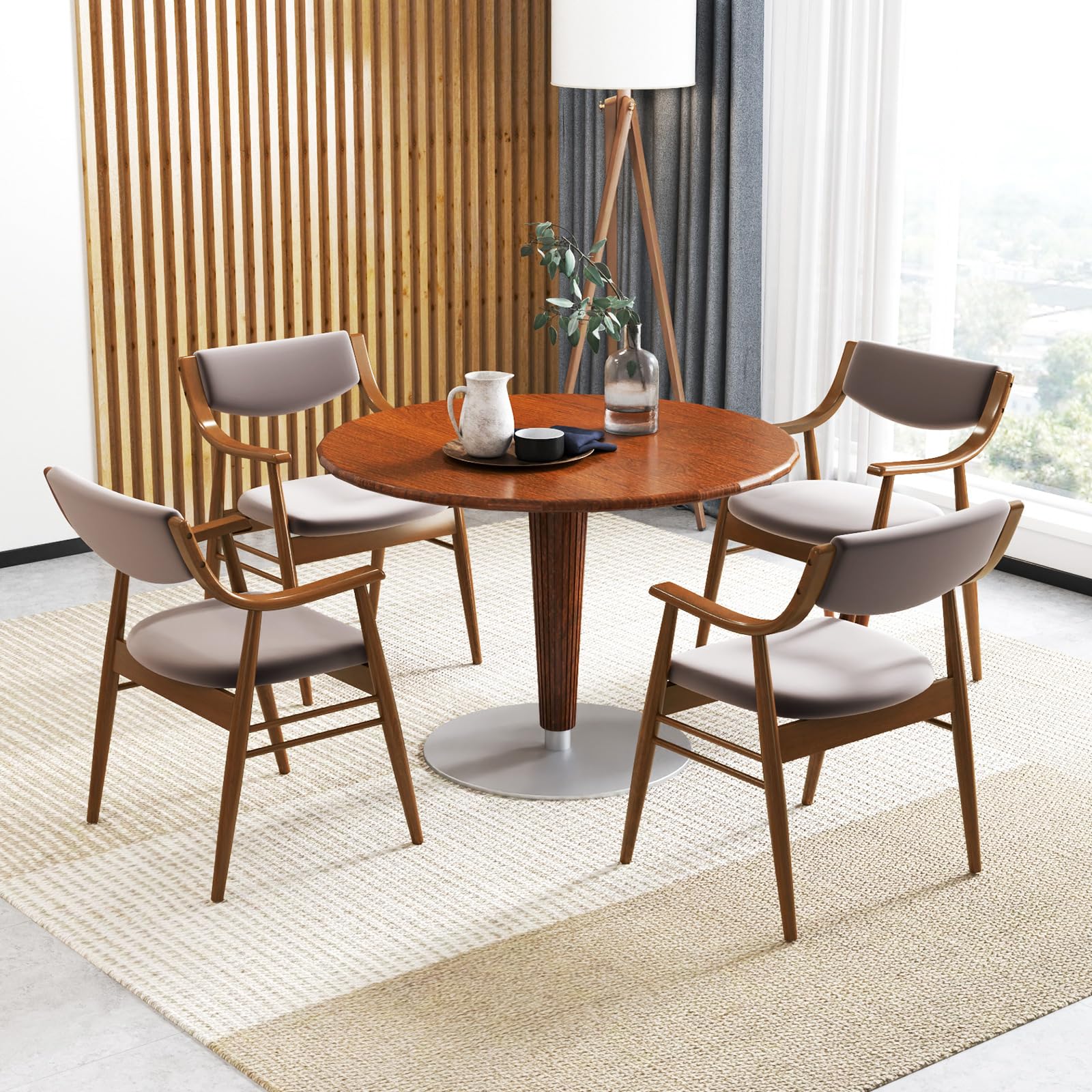 Wooden Dining Chairs Set of 2/4, PU Leather Upholstered Kitchen Chairs w/Padded Seat & Back, Rubber Wood Frame