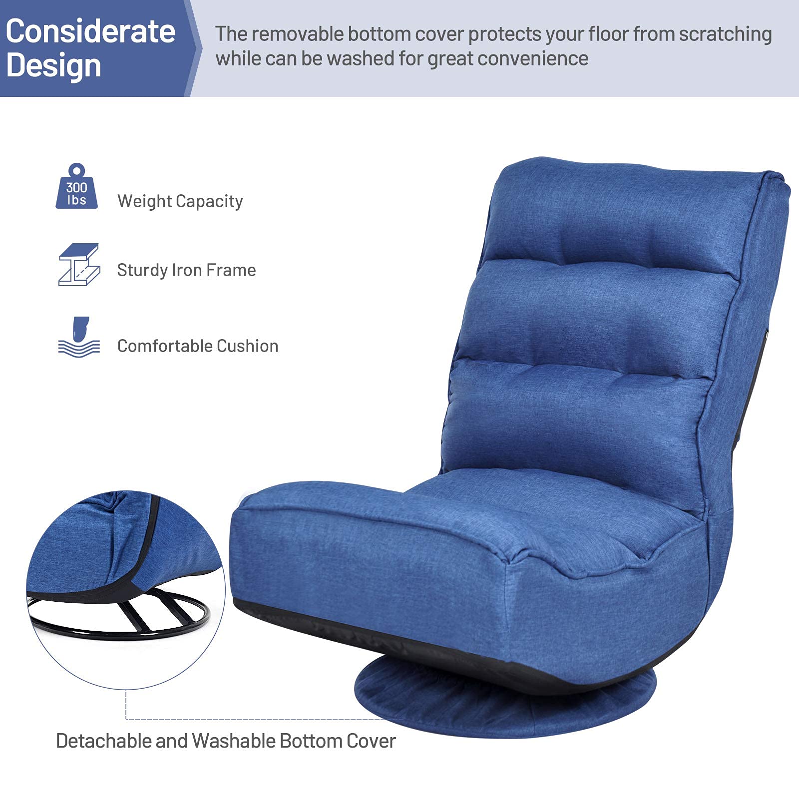 360 Degree Swivel Gaming Chair, 6 Position Adjustable Folding Floor Chair