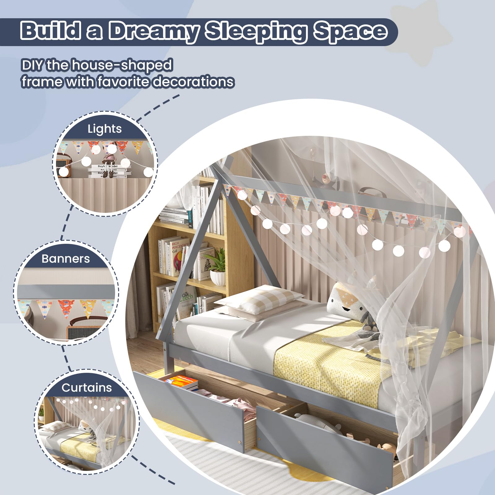Twin Size House Bed with 2 Storage Drawers