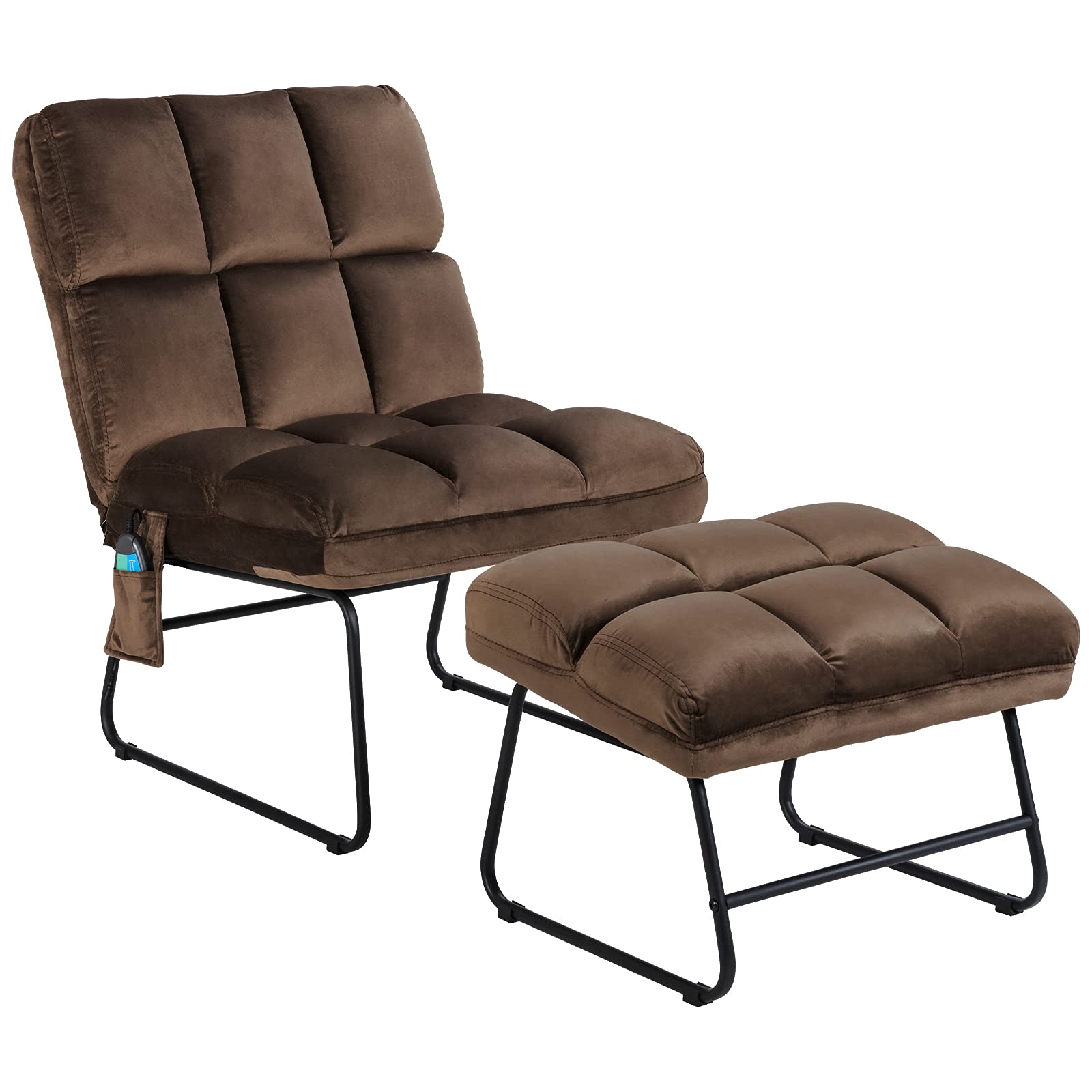 Massage Chair with Ottoman, 5 Vibration Modes & 4 Massage Motors, Velvet Fabric-Nice to Touch, Remote Control and Side Pocket