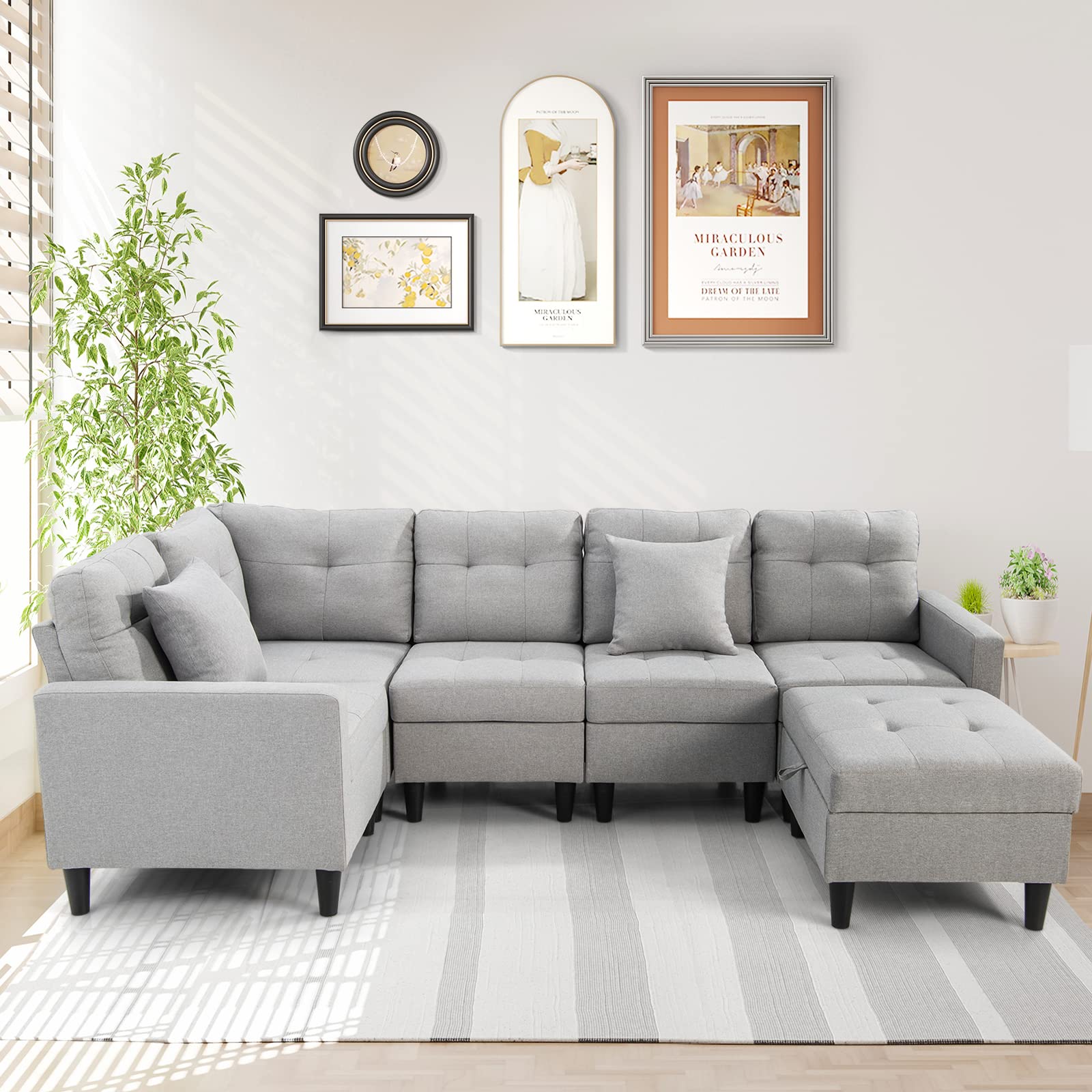 Modular Sectional Sofa Couch, Reversible L-Shaped Corner Sofa Set with Ottoman