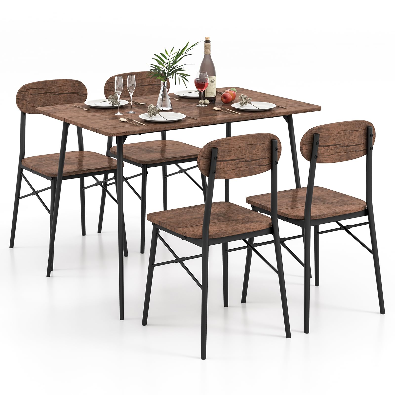 Dining Table Set for 4, Mid-Century Kitchen Furniture Set with Kitchen Table, 4 Dining Chairs