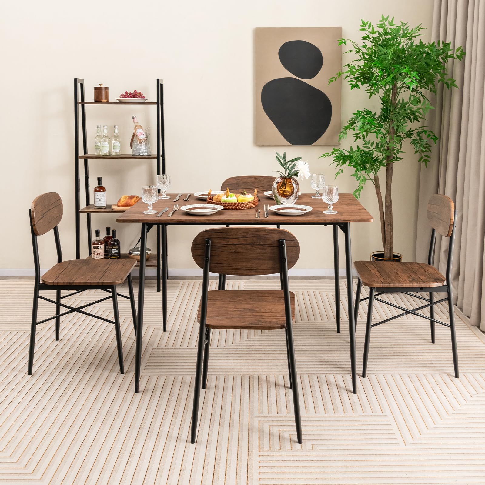Dining Table Set for 4, Mid-Century Kitchen Furniture Set with Kitchen Table, 4 Dining Chairs