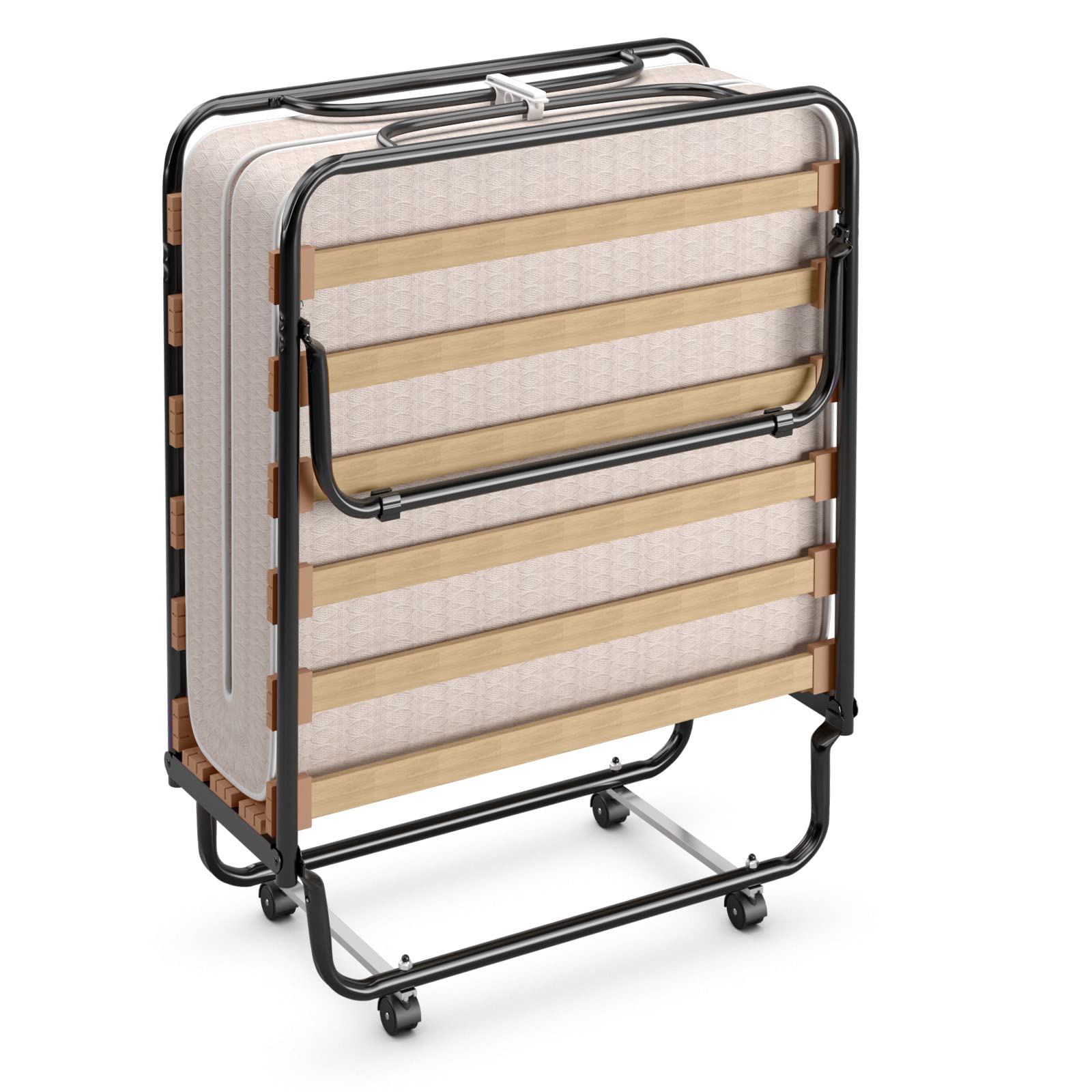 Portable Folding Rollaway Bed with Steel Frame & Memory Foam Mattress