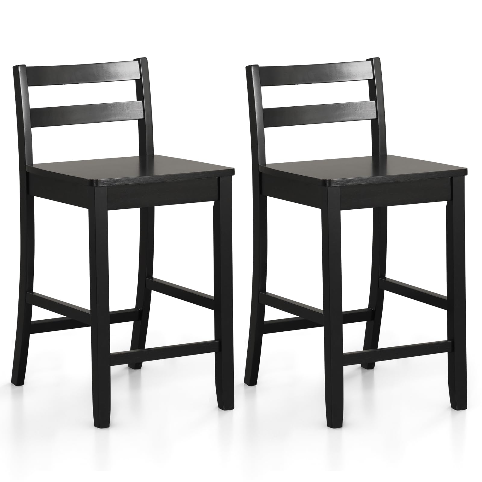 Wooden Bar Stools Set of 2/4, 24-Inch Counter Height Stools with Ergonomic Backrest & Footrest