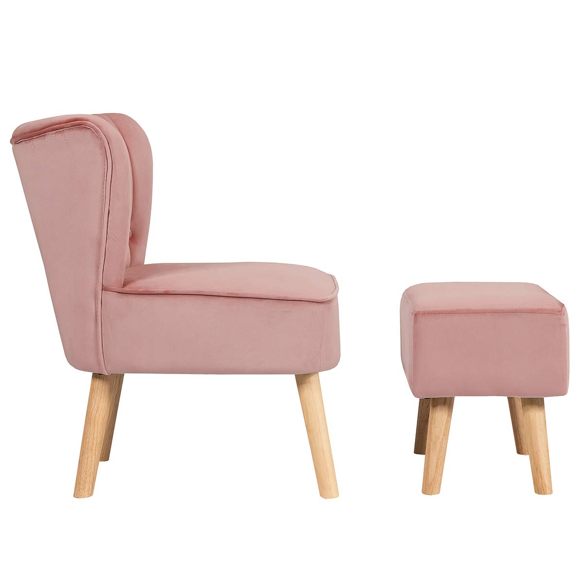 Modern Accent Chair Ottoman Set, Armless Slipper Sofa Chair with Footstool