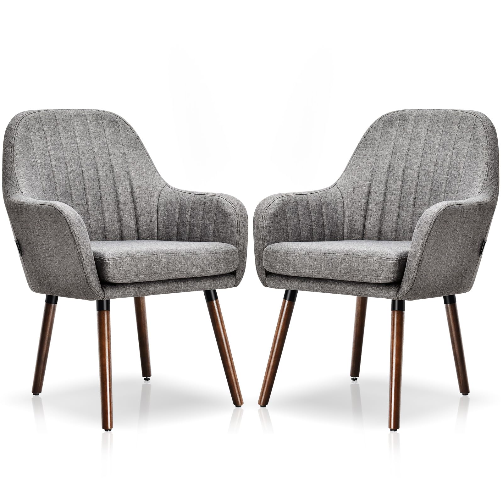 Set of 2/4 Fabric Dining Chairs, Accent Upholstered Arm Chair w/Wood Legs