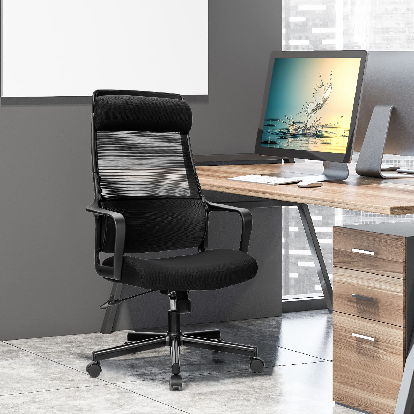 High Back Mesh Heating Headrest and Lumbar Support Armrest, Ergonomic Computer, Executive Task Home Office Desk Chairs