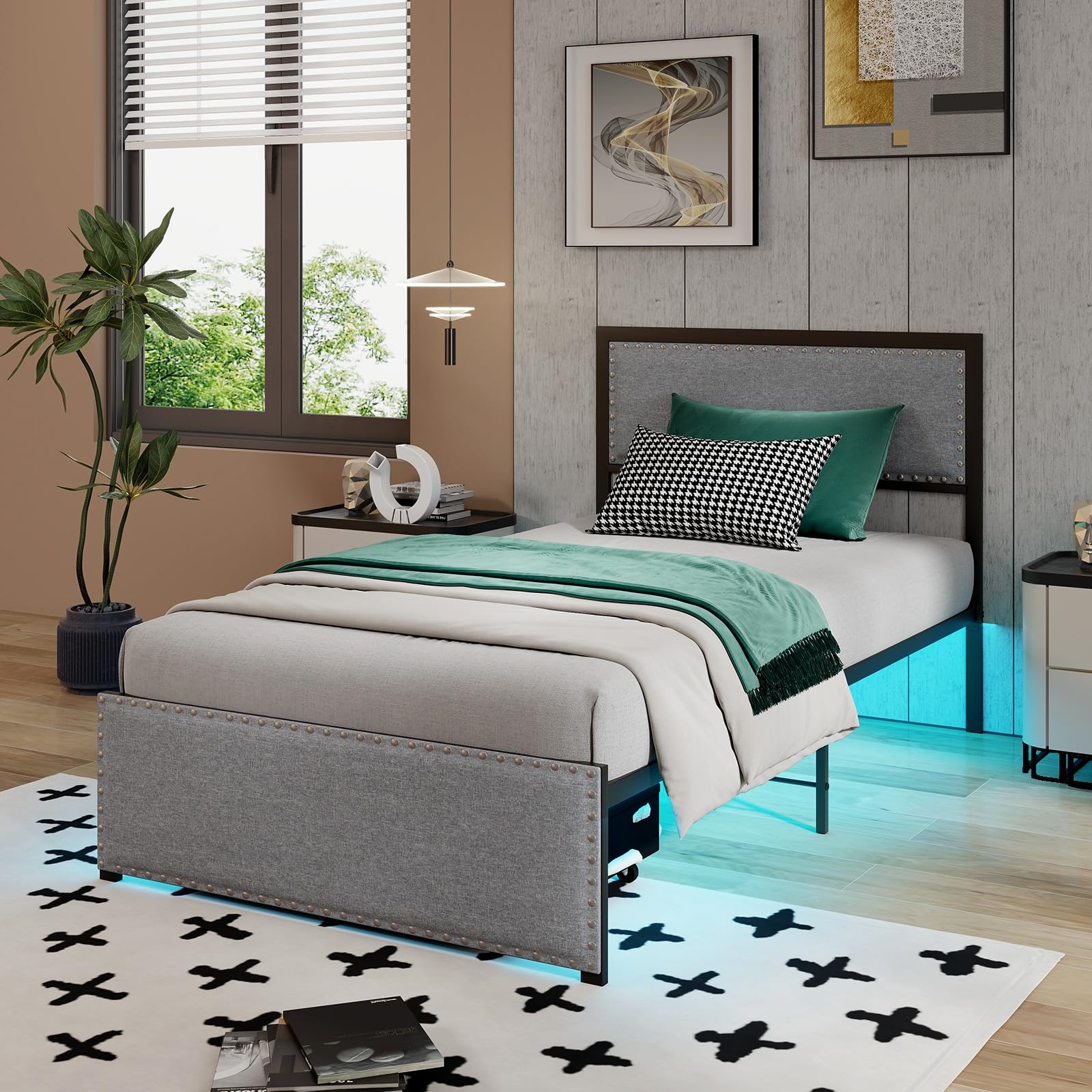  Metal Platform Bed Frame with Storage Drawer