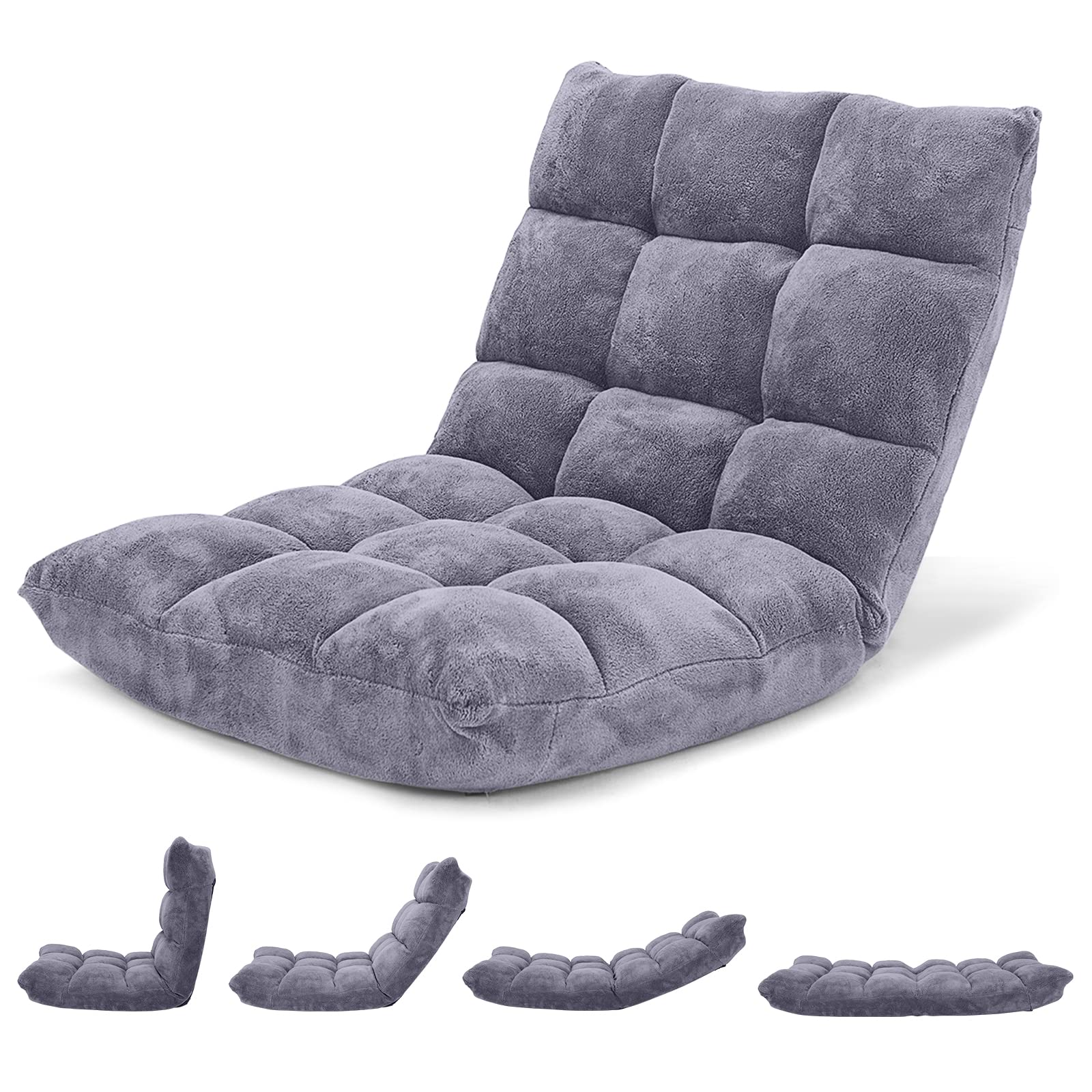 Floor Chair with Back Support, Folding Sofa Chair with 14 Adjustable Position