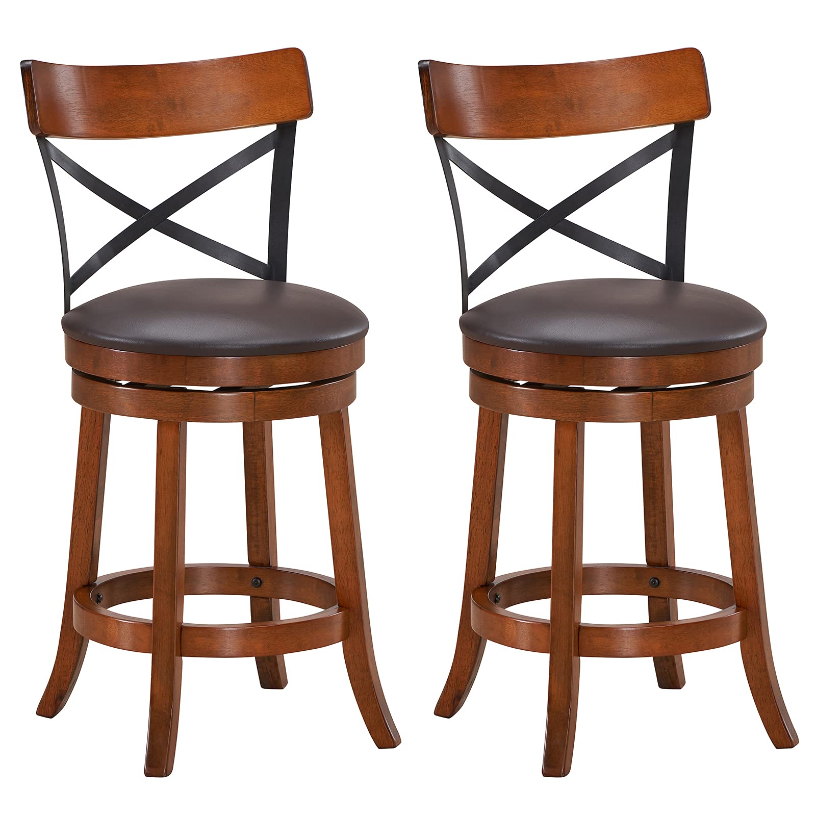 360-Degree Swivel Solid Wood  Bar Stool Set of 2/4 with Soft Cushion & Backrest