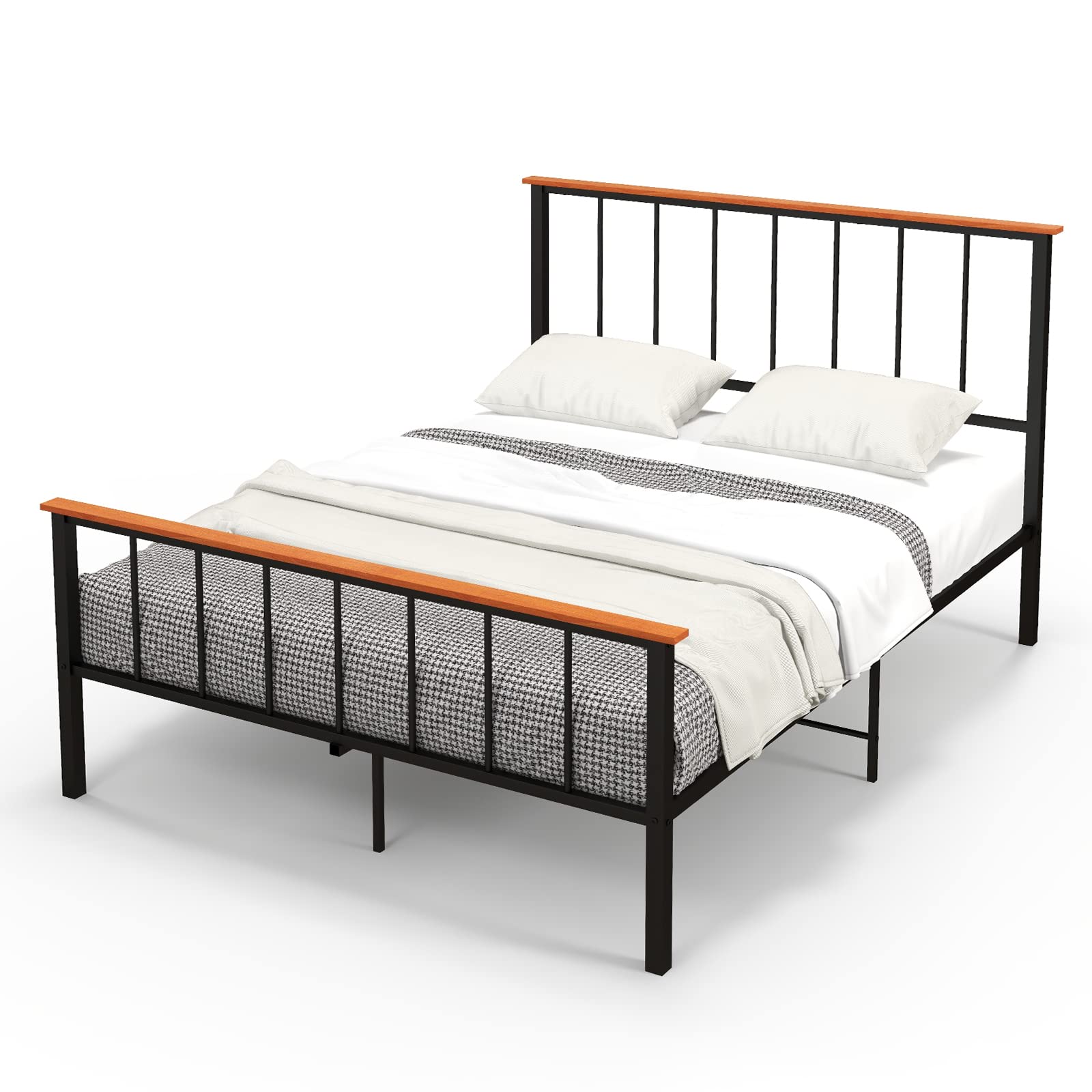 Full/Queen Size Metal Bed Frame with Spindle Headboard & Footboard