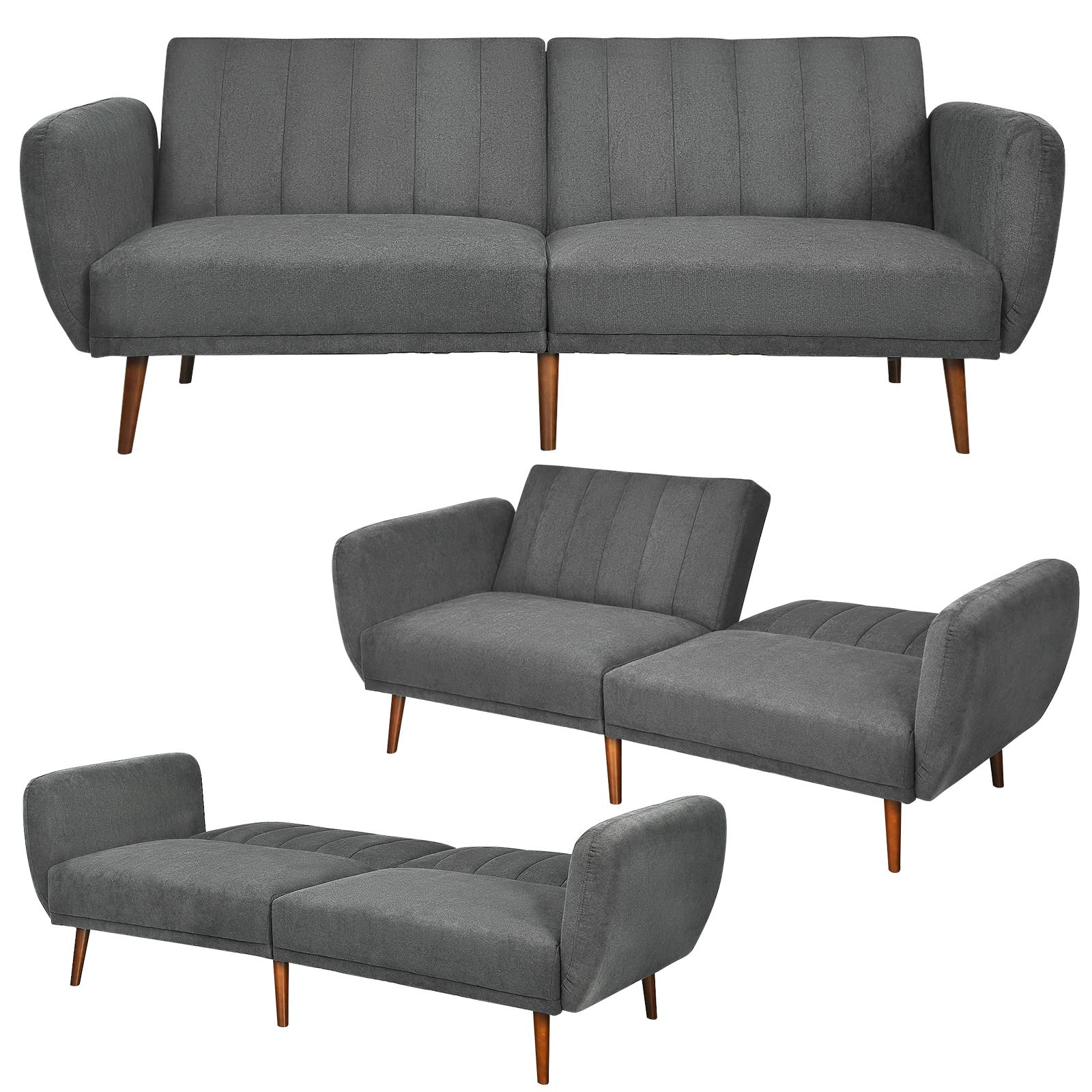 Foldable Futon Sofa Bed, Convertible Sofa Couch Upholstered Futon Sleeper Sofa, 3-Level Angle Adjustable