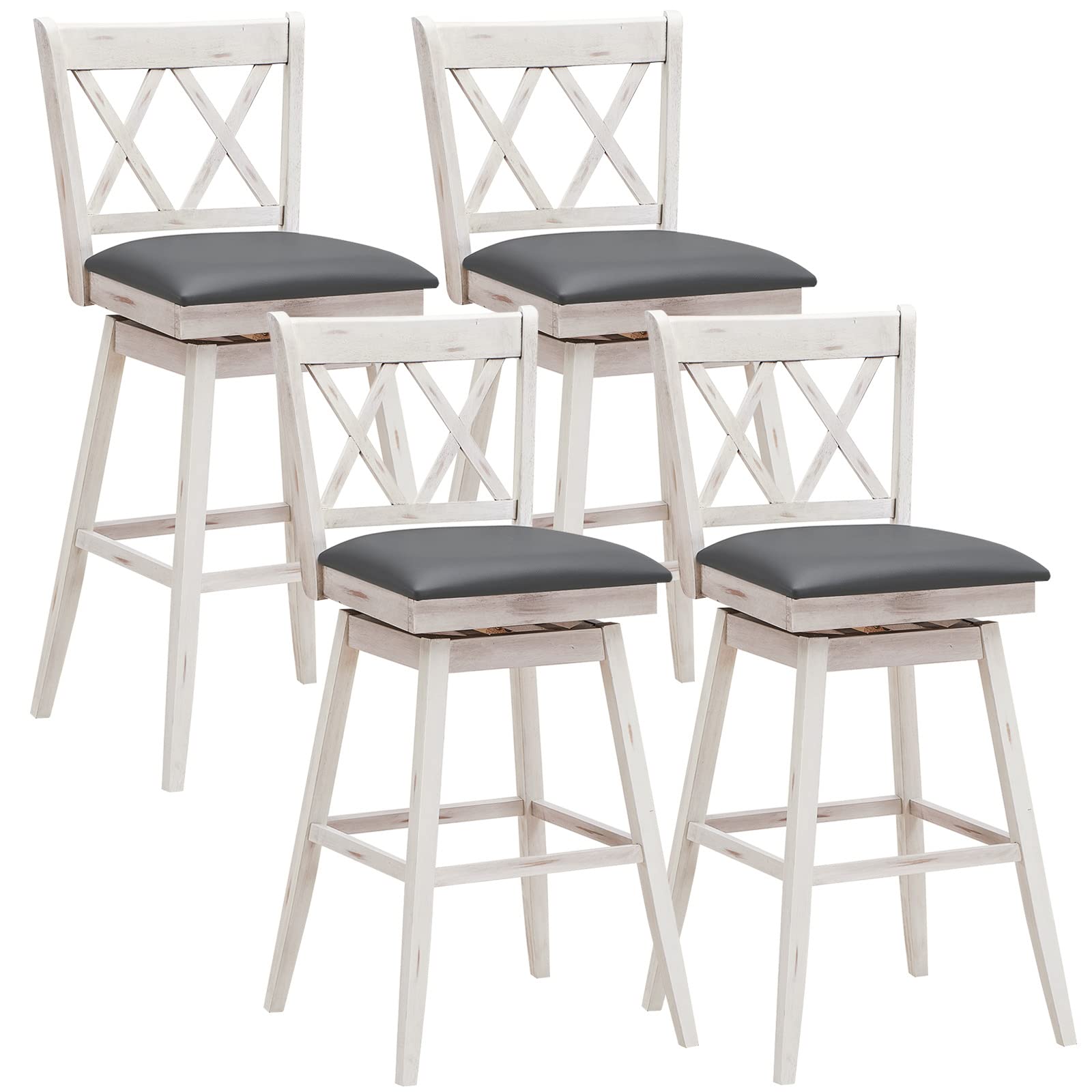 360 &deg; Swivel Bar Stool Set of 2/4 with Foot Rest Upholstered Cushion & Ergonomic Backrest