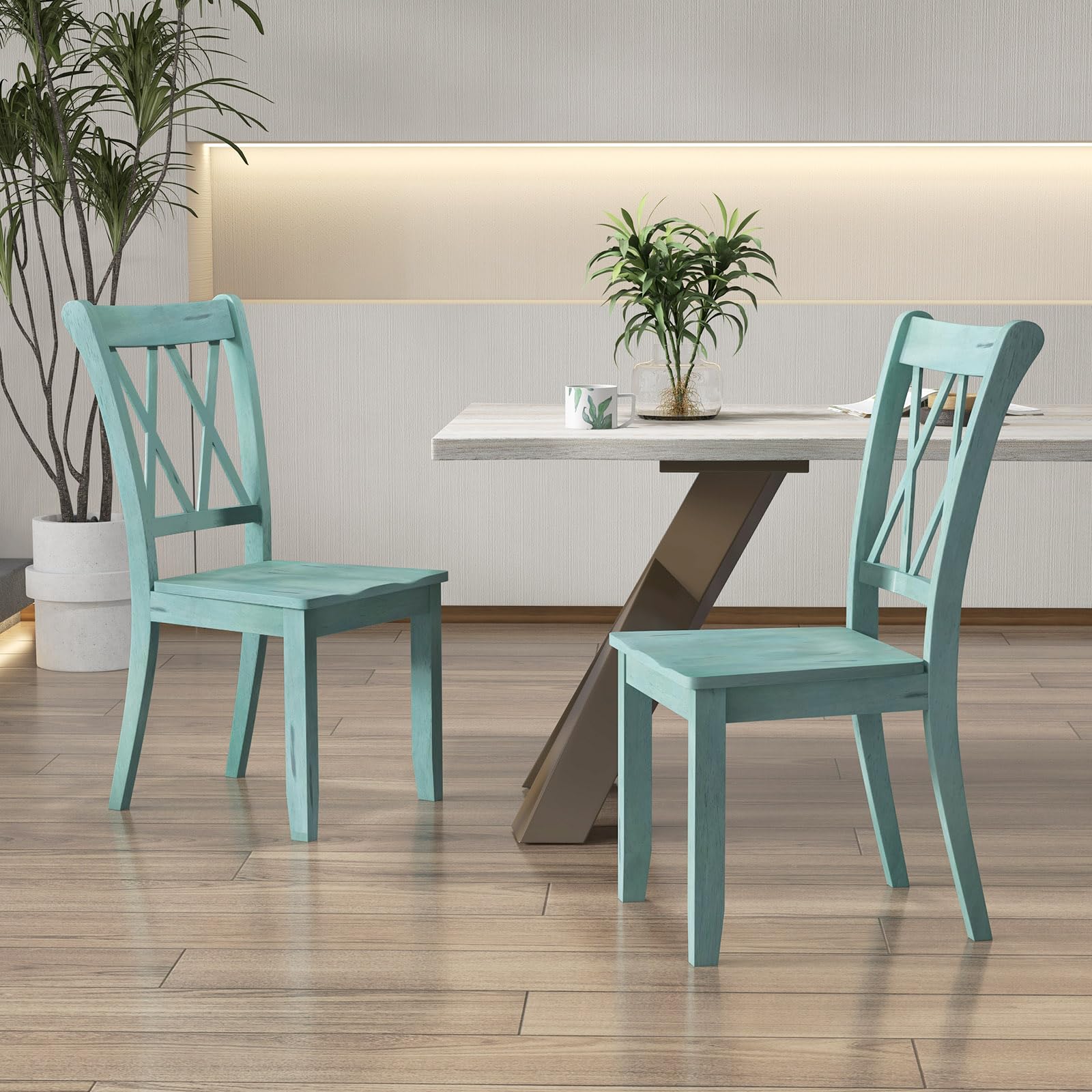 Set of 2/4 Dining Chairs, Rubber Wood Dining Room Chair, Farmhouse Dining Side Chairs