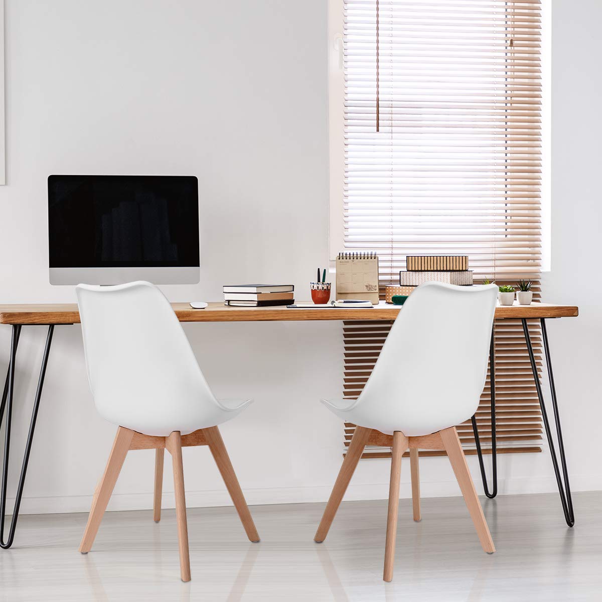 Set of 4 Modern High Backrest Dining Chairs, Elegant Mid Century Side Chairs w/Padded Seat, Solid Wood Legs