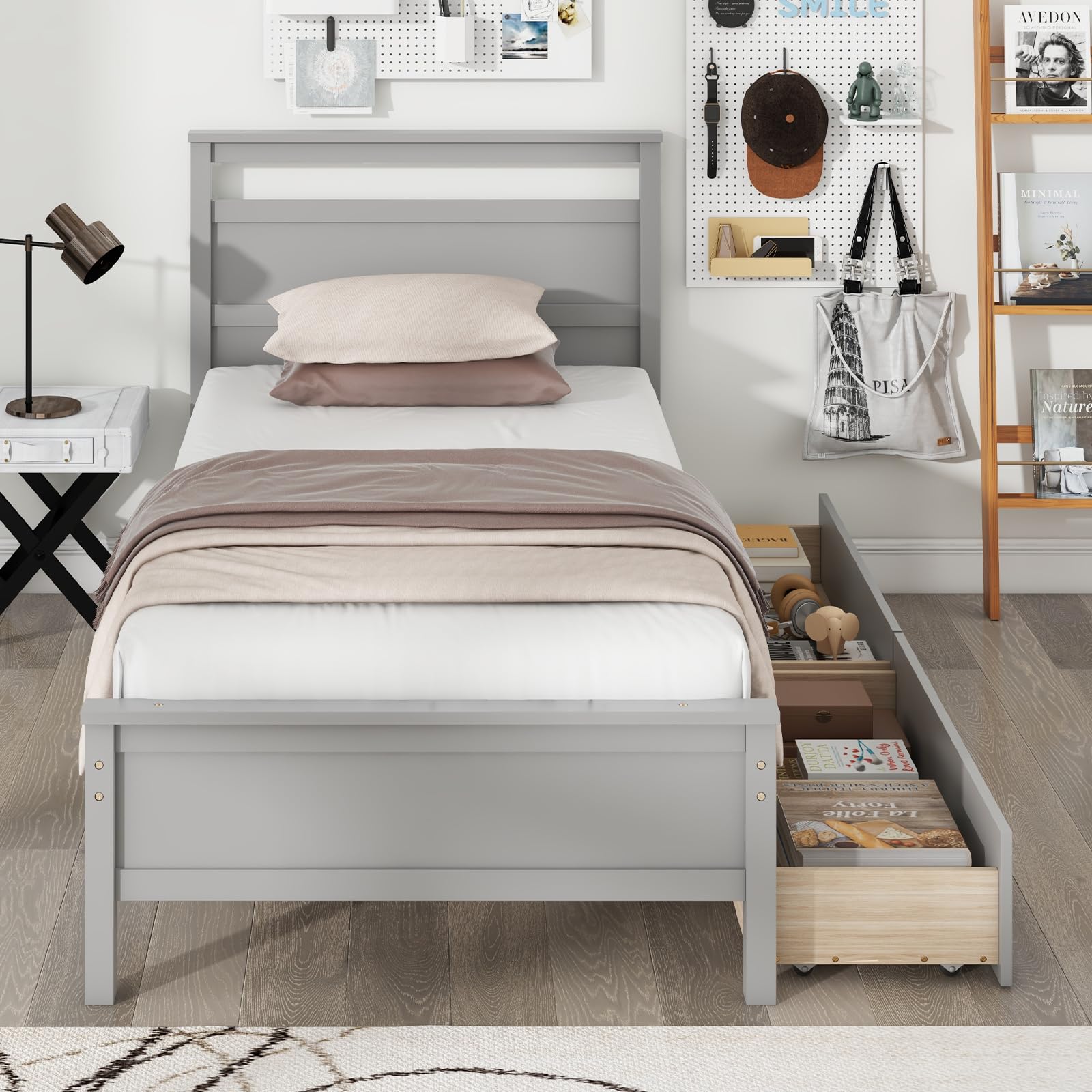 Twin Bed Frame with 2 Storage Drawers
