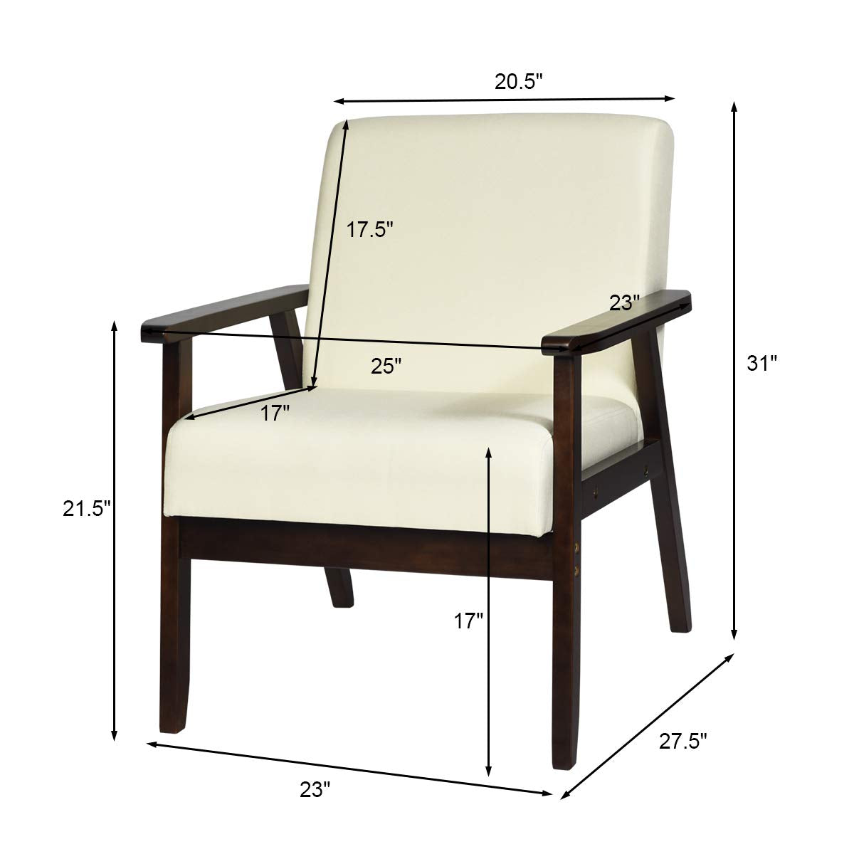 Armrest Accent Chair, Upholstered Linen Fabric Lounge Chair with Rubber Wood Legs, Comfortable Backrest
