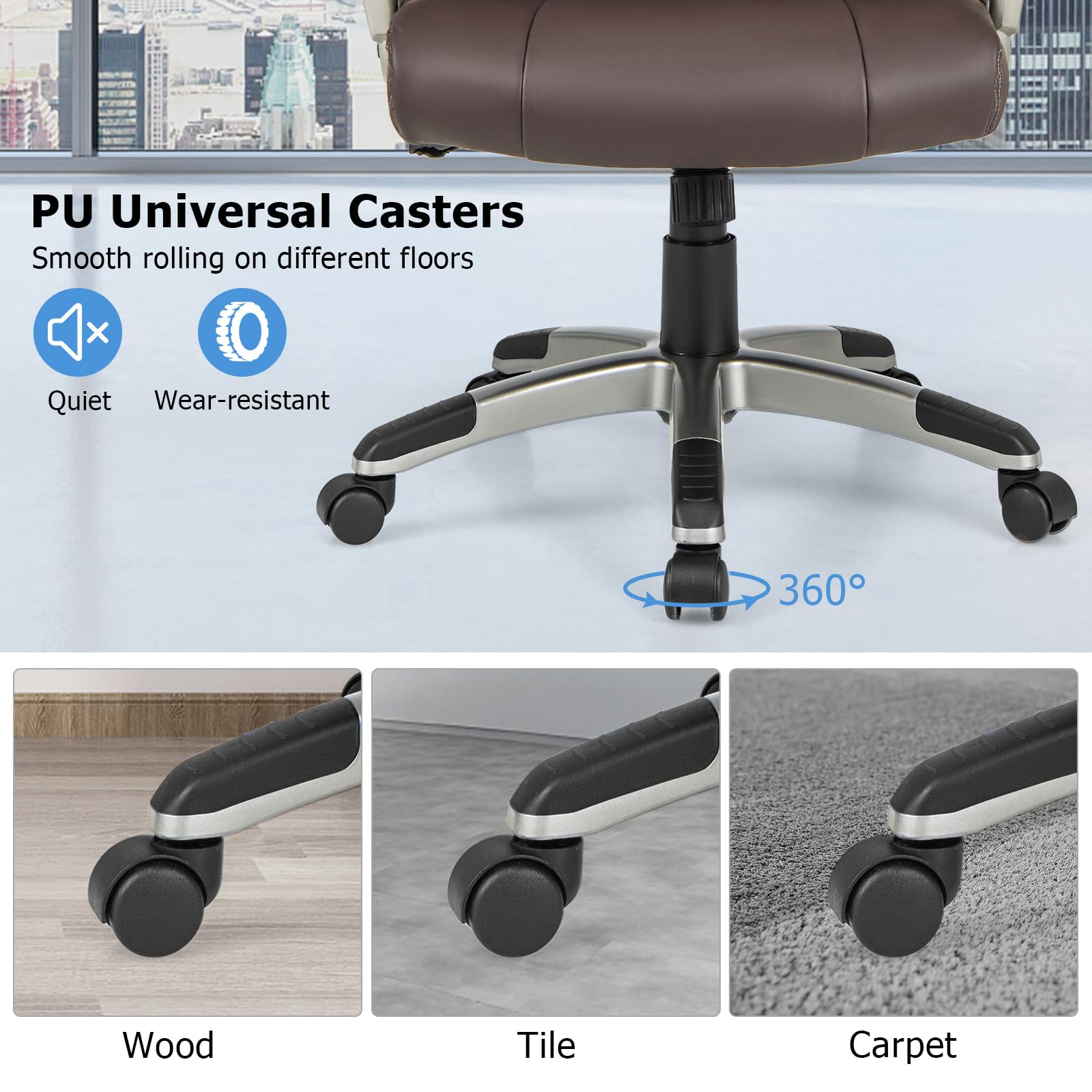 PU Leather Executive Office Chair with Padded Armrests and Lumbar Support