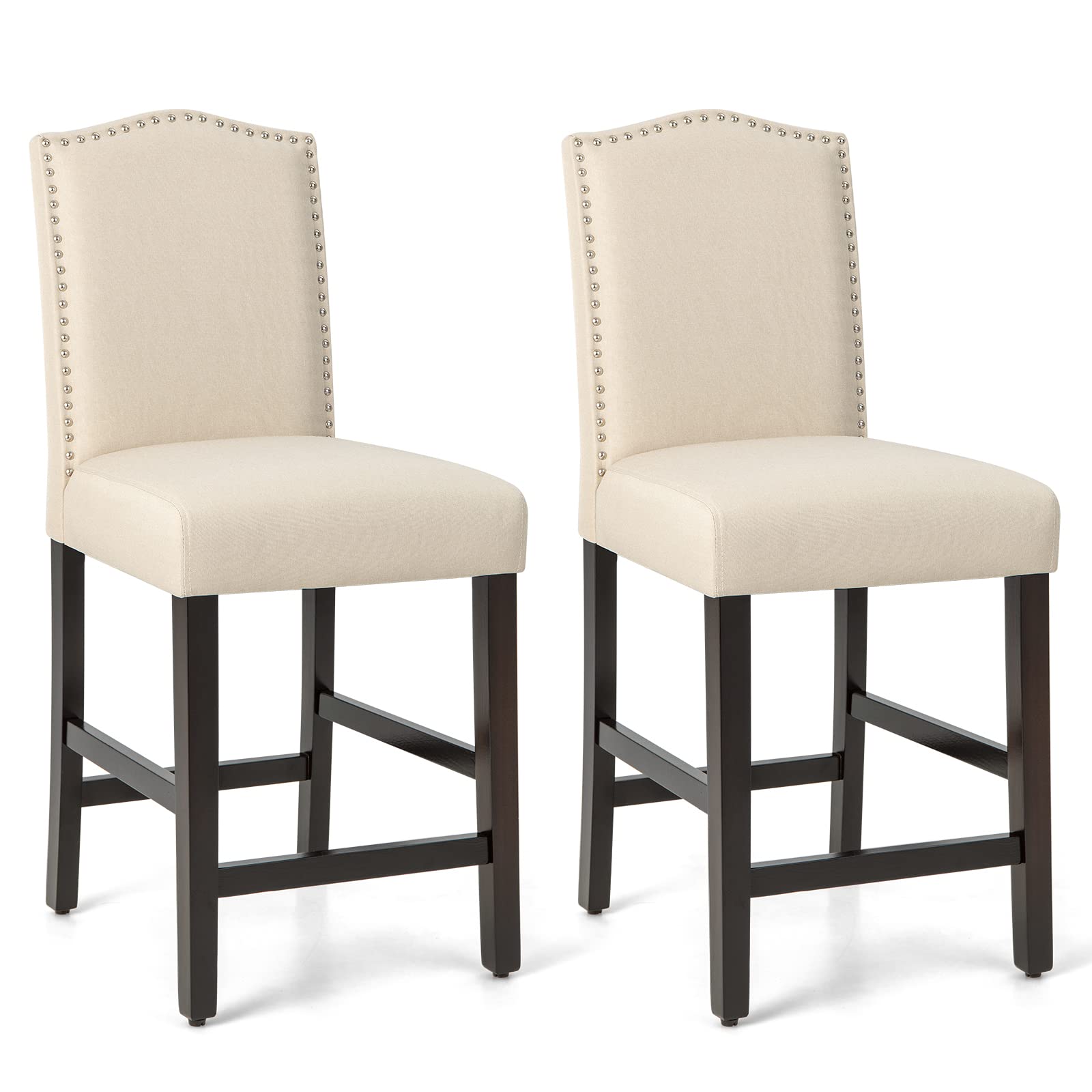 Bar Stools Set of 2/4, Counter Height Bar Dining Chairs with Rubber Wood Legs, Footrest