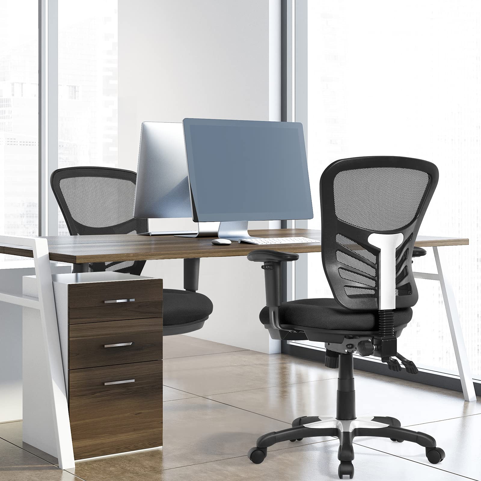 Mid-Back Managers Mesh Office Chair with Height Adjustable Backrest & Armrest, Seat Tilt Adjustment