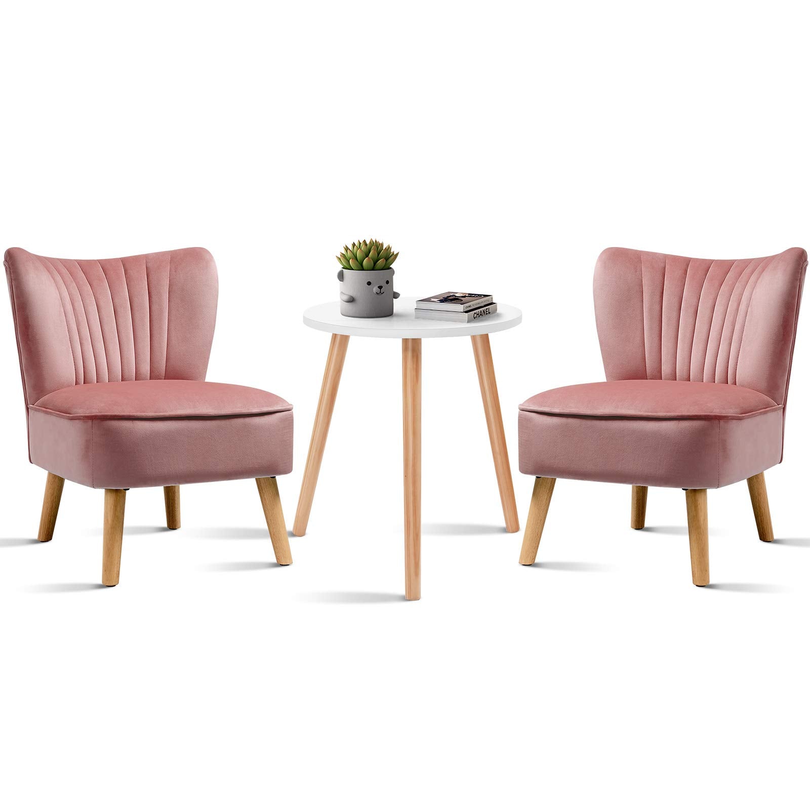 3pcs Velvet Accent Chair with End Table Set for Living Room Bedroom
