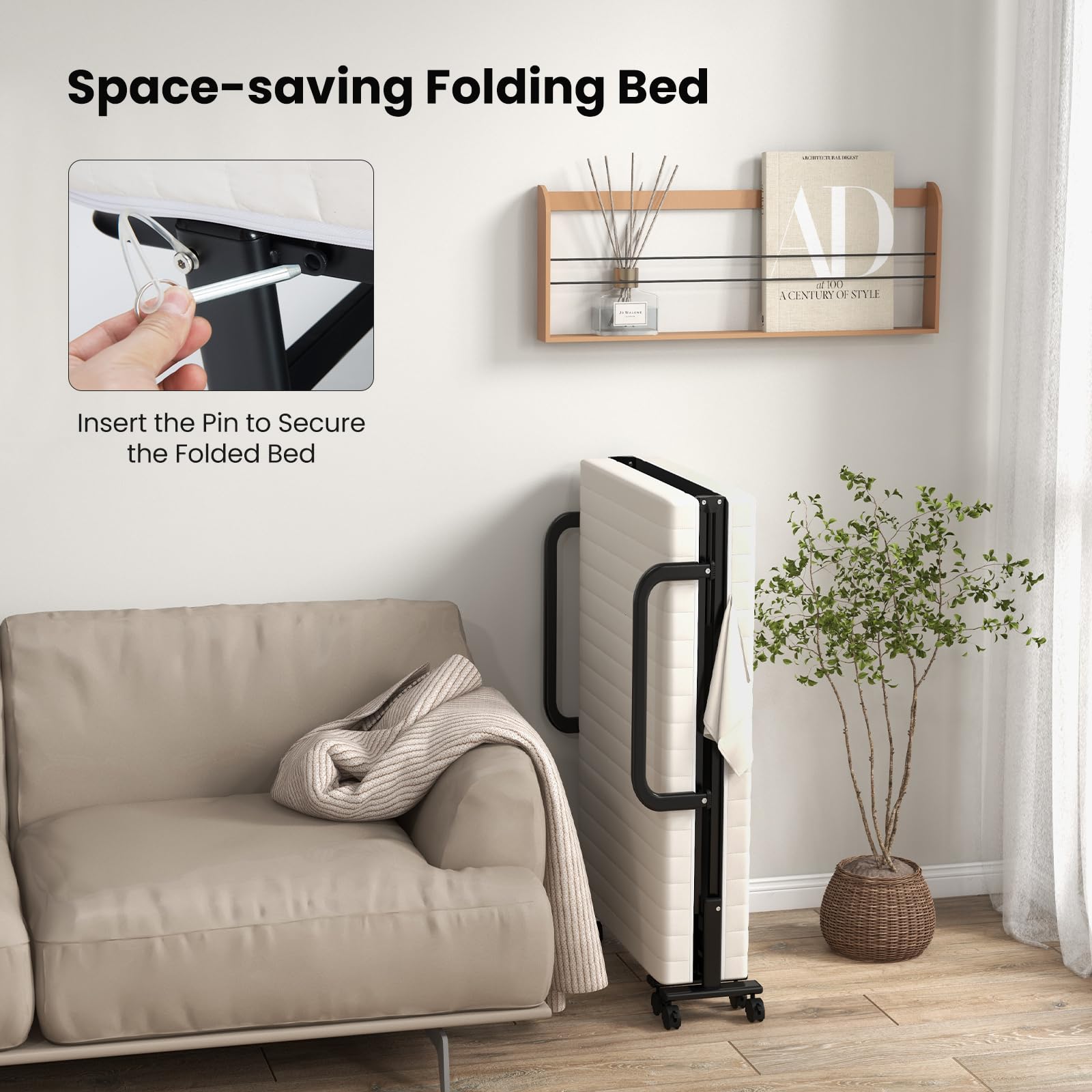 Portable Guest Bed with 6 Positions Adjustable Backrest & Side Storage Pocket