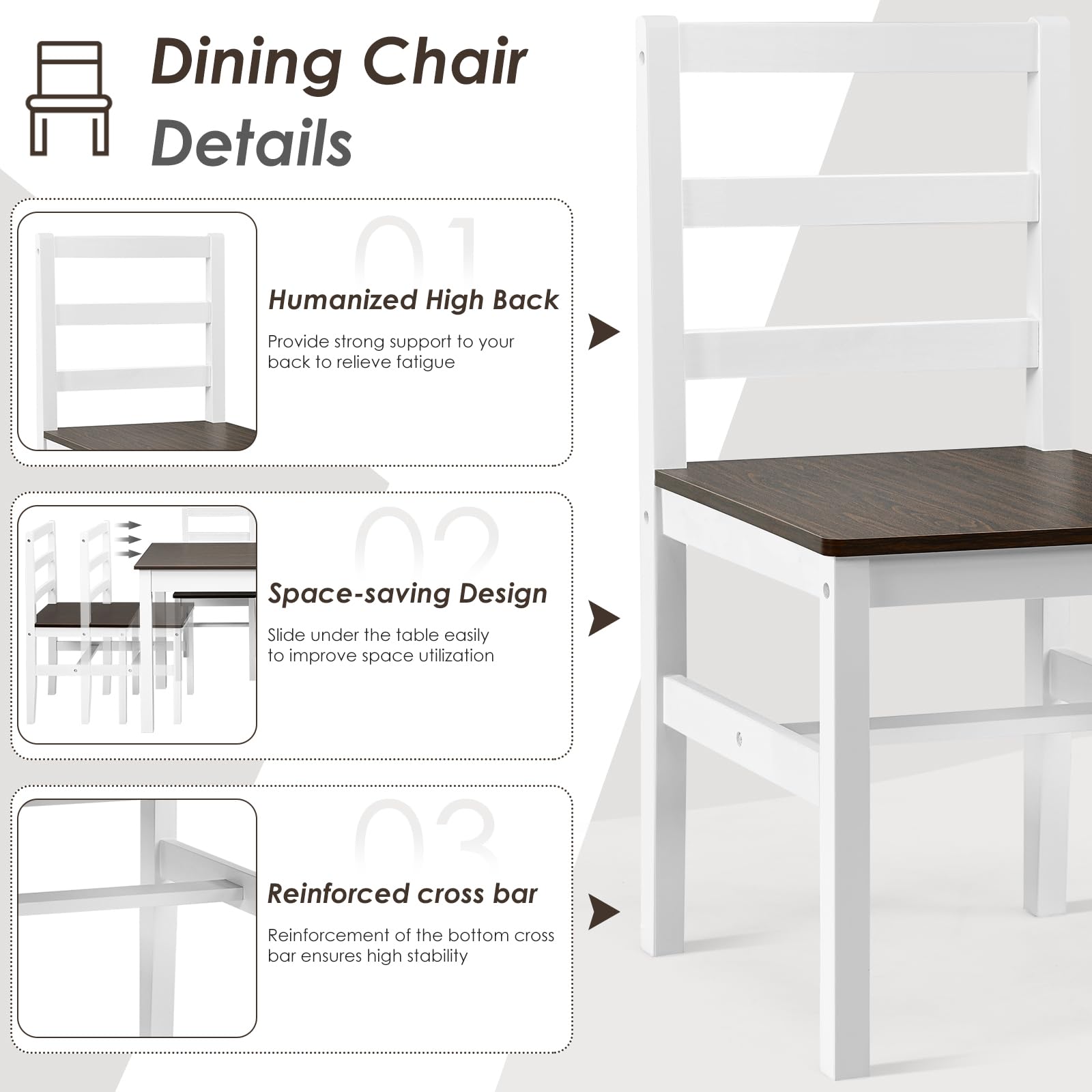 5 Piece Dining Set of 4, Solid Wood Rectangular Table & 4 Chairs, Farmhouse Dinette Set w/Pine Wood Legs