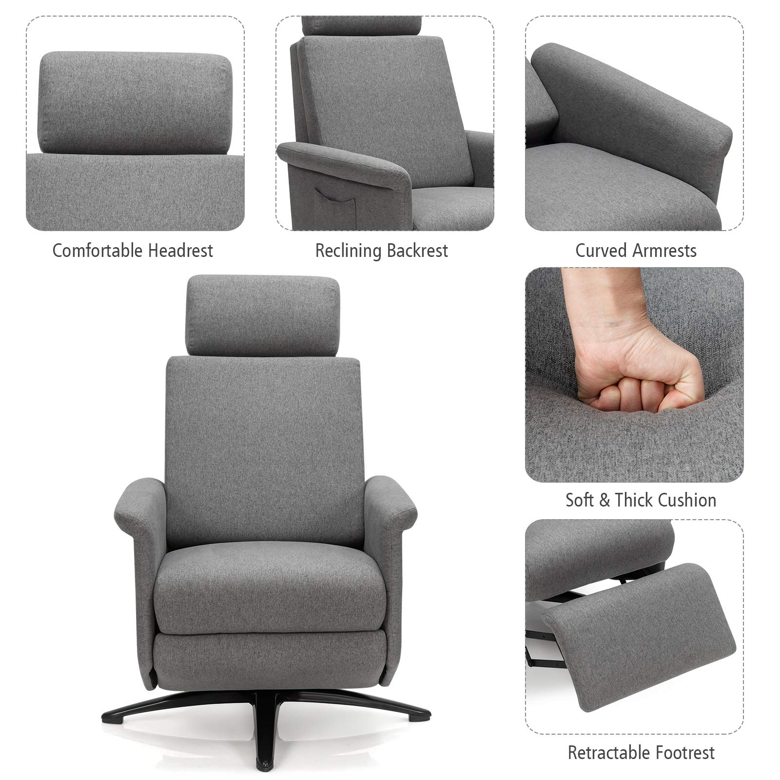 Recliner Chair with Vibration Massage & Remote Control , 360 Degree Swivel Reclining Sofa Chair