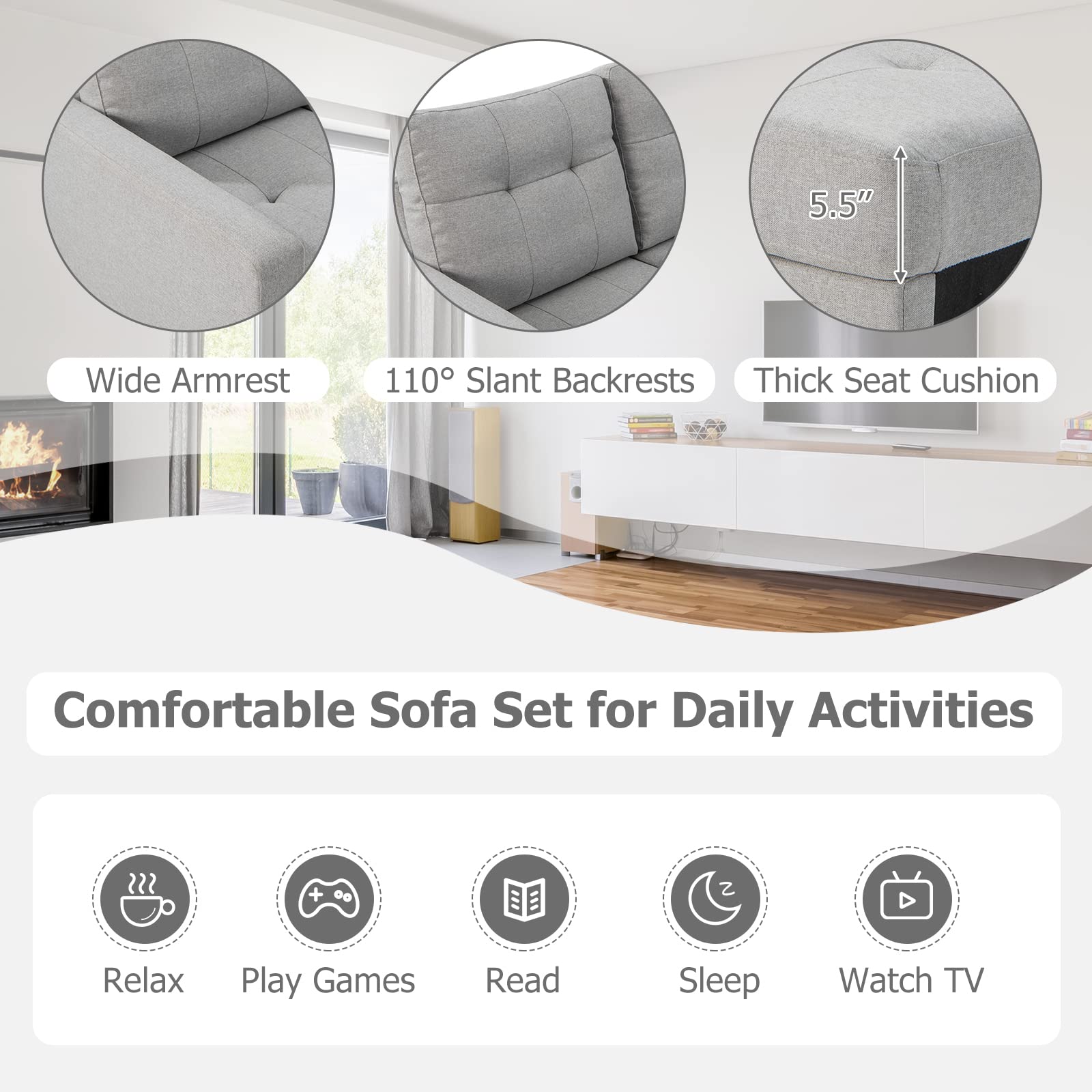 Modular Sectional Sofa Couch, Reversible L-Shaped Corner Sofa Set with Ottoman