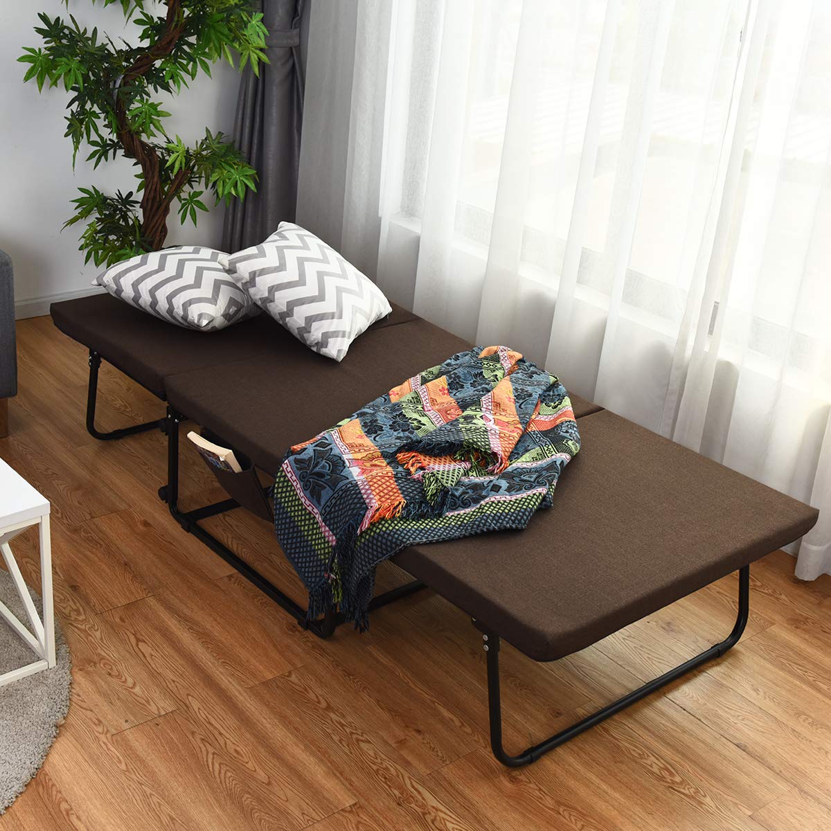 Folding Bed, 3 in 1 Convertible Sleeper Bed with Mattress, Adjustable with 6 Positions