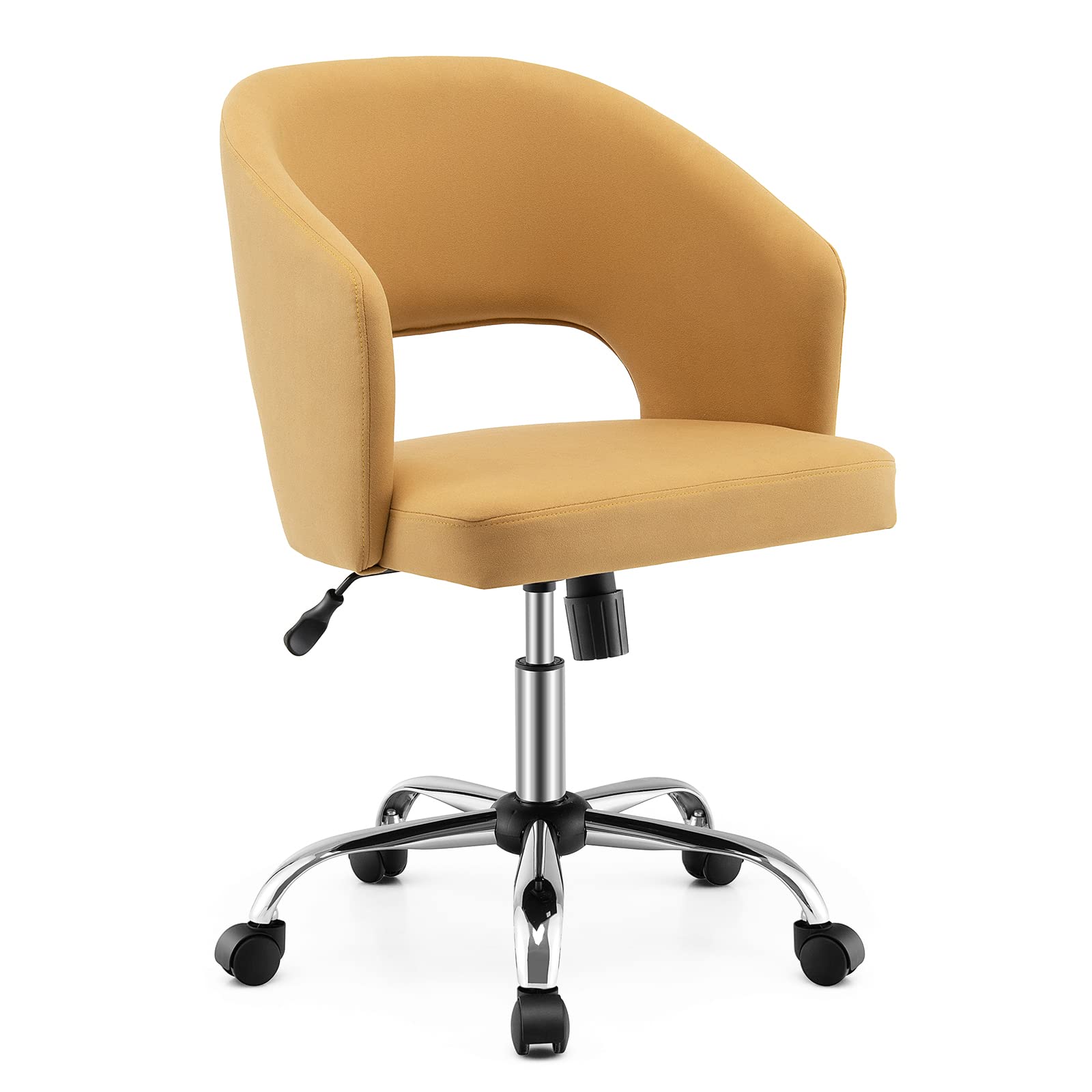 Home Office Desk Chair, Comfy Upholstered Chair with Hollow Design & Height Adjustable
