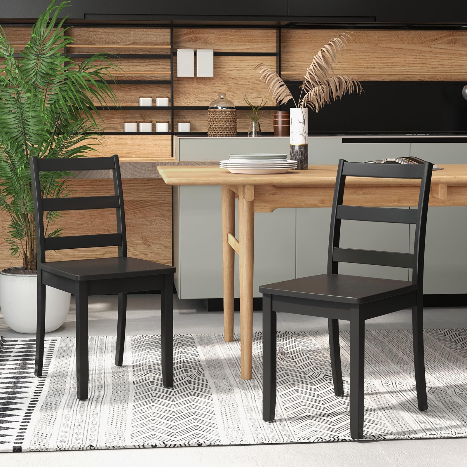 Wood Dining Chairs Set of 2/4 with Solid Rubber Wood Legs, Non-Slip Foot Pads